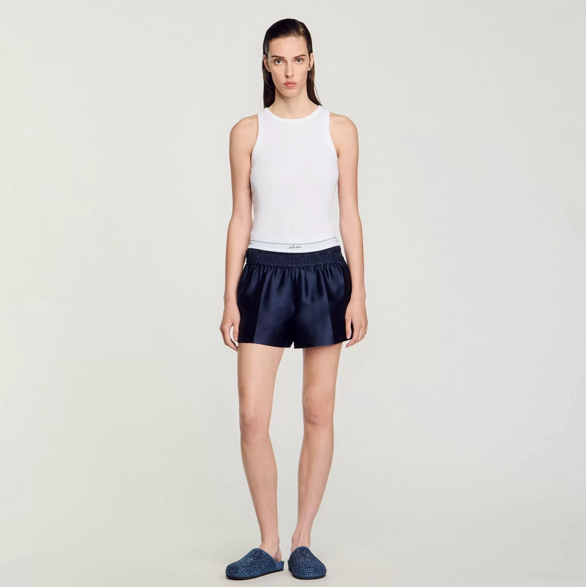 Röcke & Shorts>Sandro 2-in-1-Shorts Aus Satin Nacht-Blau