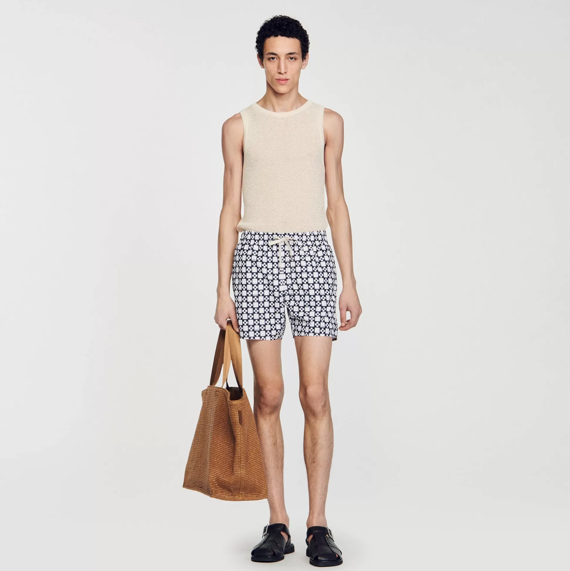 Hosen & Shorts | Badeanzüge>Sandro Badehose Mit Square Cross Ecru/Marine