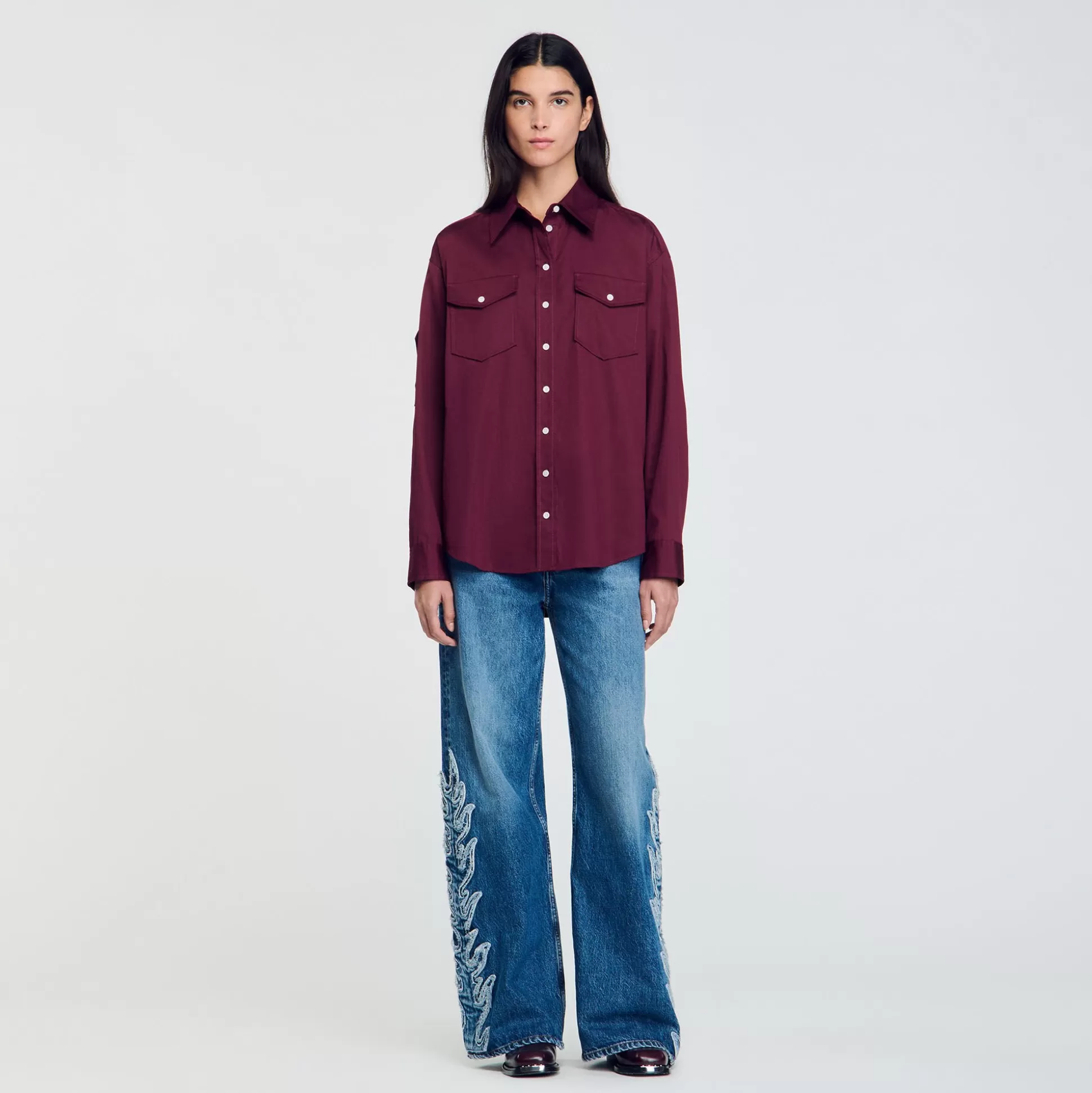 Tops & Hemden>Sandro Baumwollhemd Bordeaux