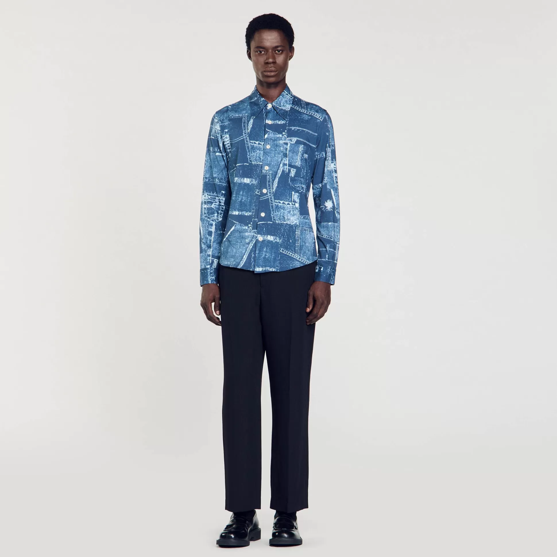 Hemden>Sandro Baumwollhemd Mit Patchwork-Druckmuster Blau