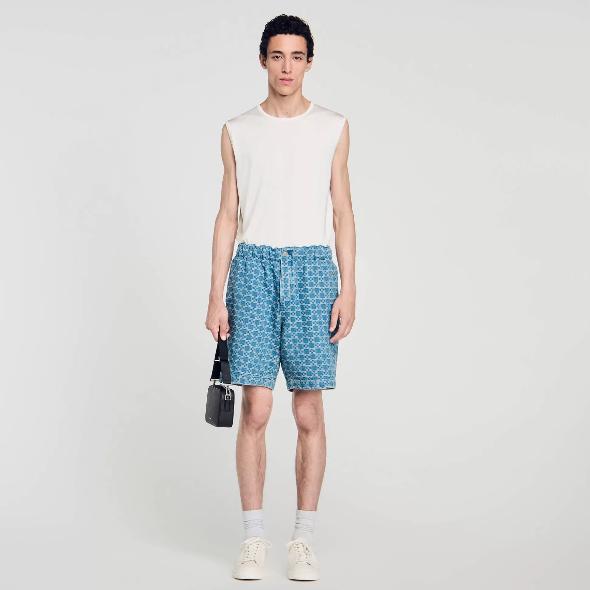 Hosen & Shorts>Sandro Bermudashorts Aus Denim Mit Square Cross Himmel-Blau