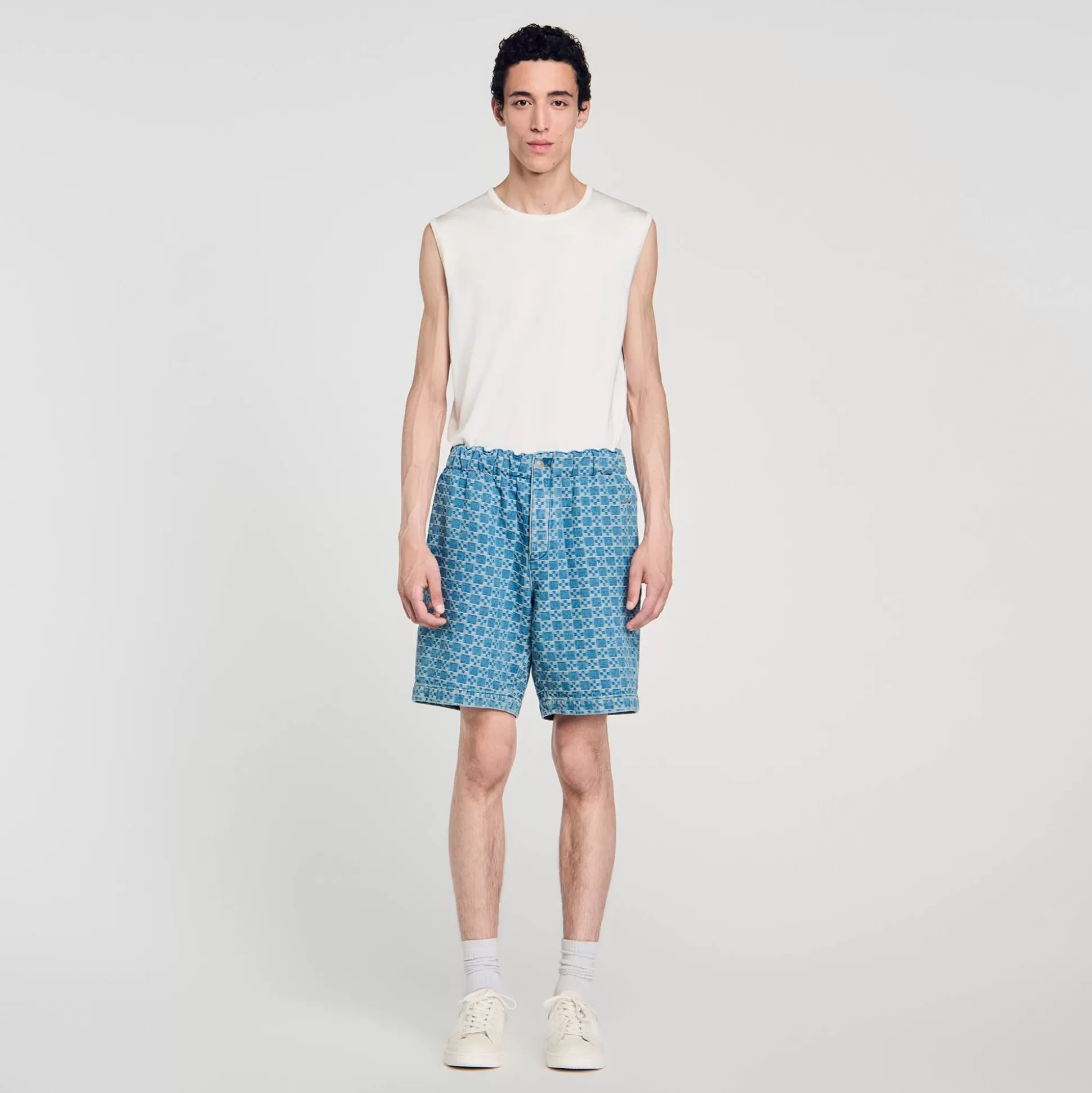 Hosen & Shorts>Sandro Bermudashorts Aus Denim Mit Square Cross Himmel-Blau