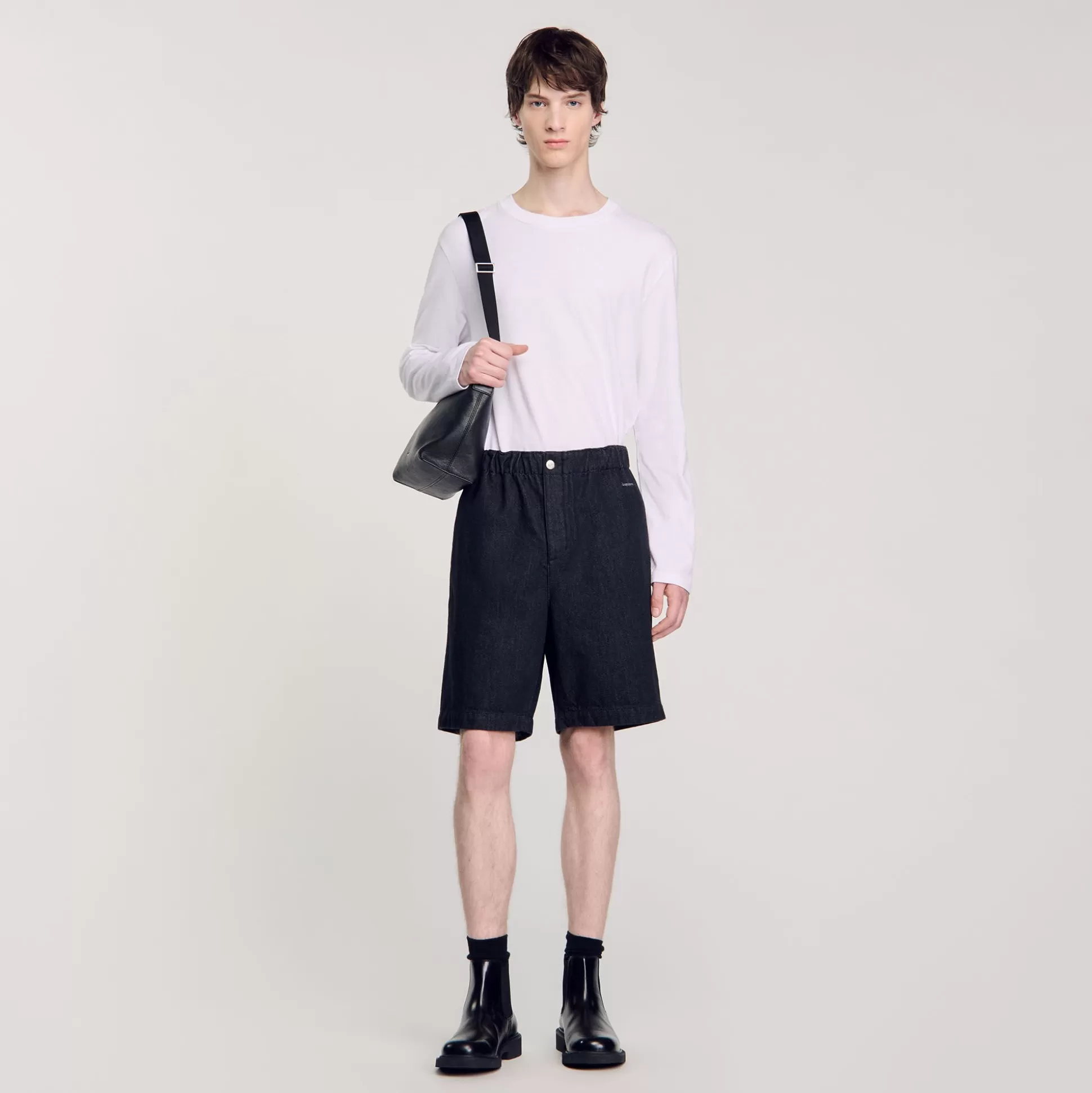 Hosen & Shorts>Sandro Bermudashorts Aus Unbearbeitetem Denim Schwarz