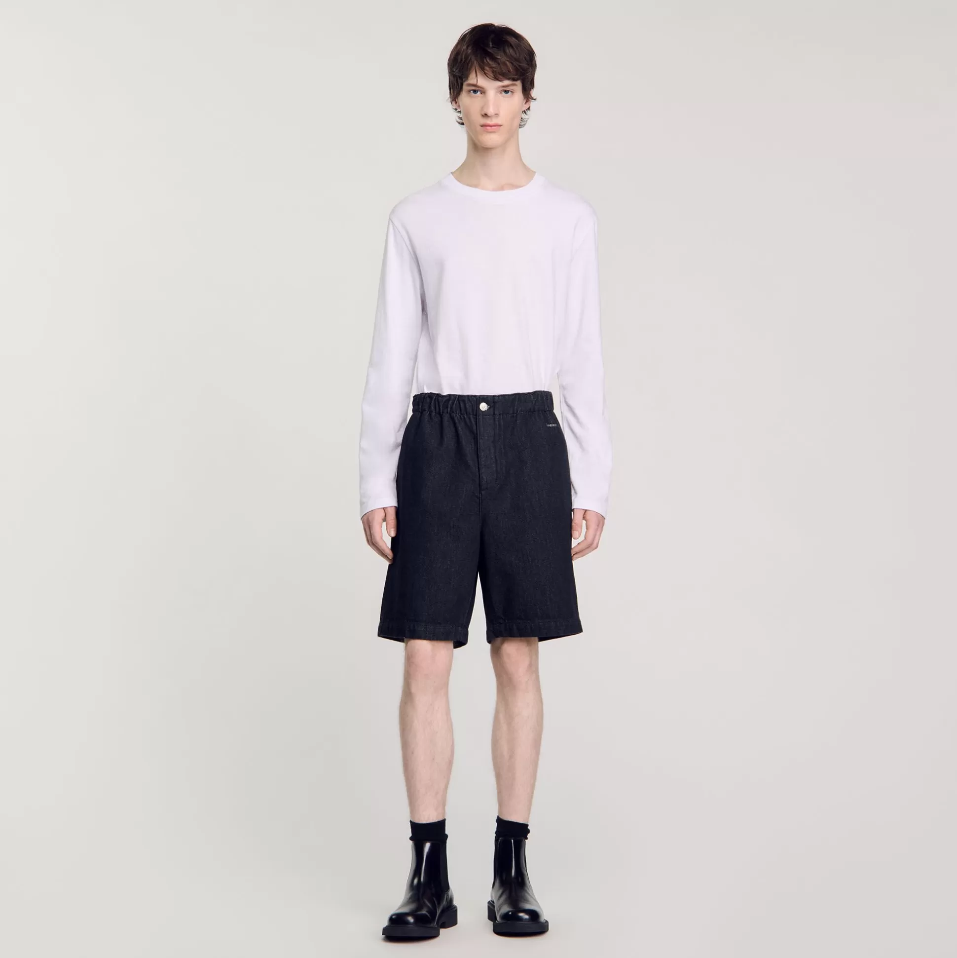 Hosen & Shorts>Sandro Bermudashorts Aus Unbearbeitetem Denim Schwarz