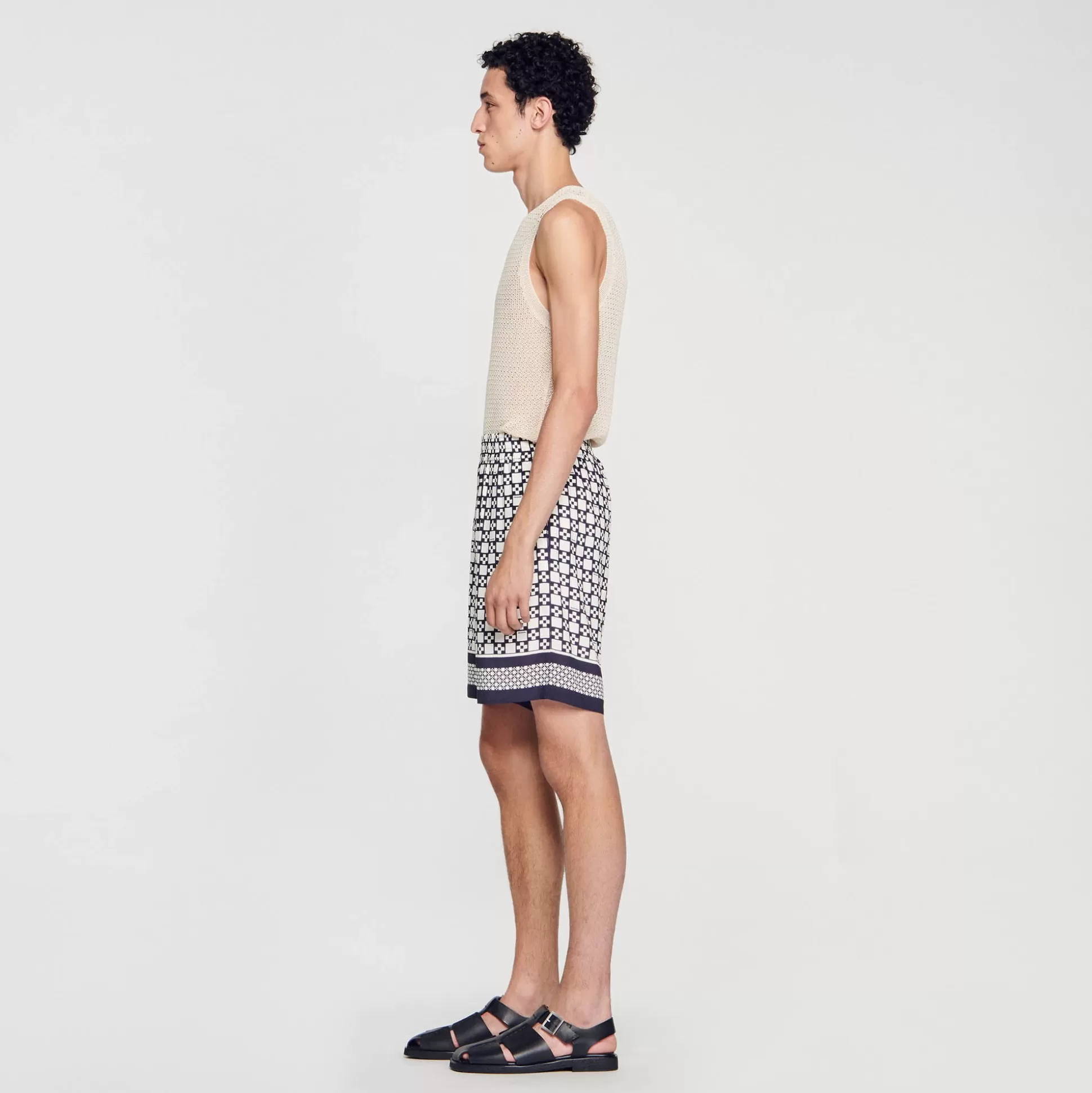 Hosen & Shorts>Sandro Bermudashorts Mit Square Cross-Print Ecru/Marine