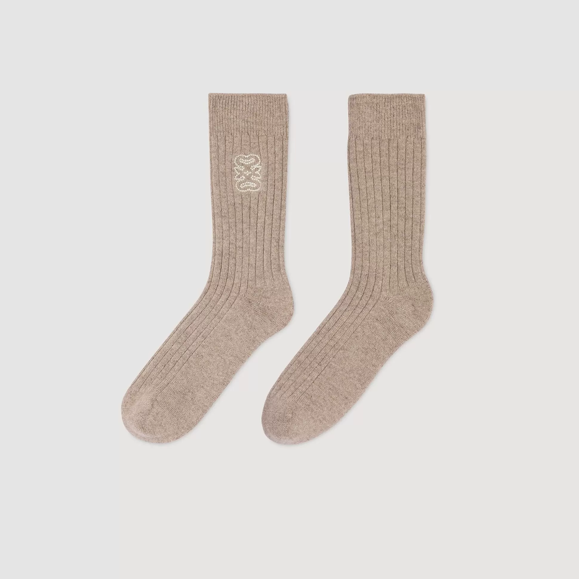 Socken>Sandro Bestickte Socken Beige