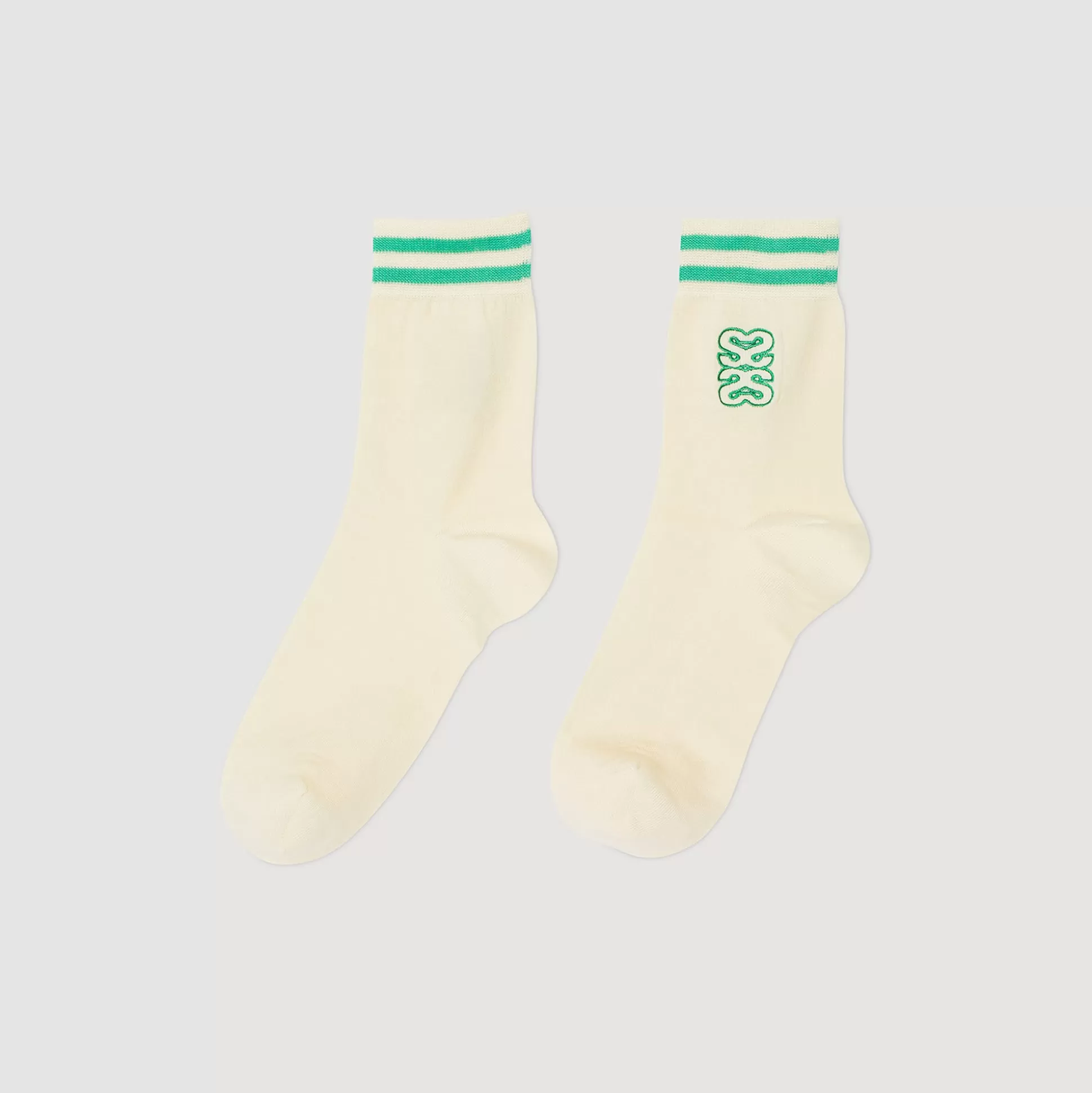 Socken>Sandro Bestickte Socken Ecru / Vert