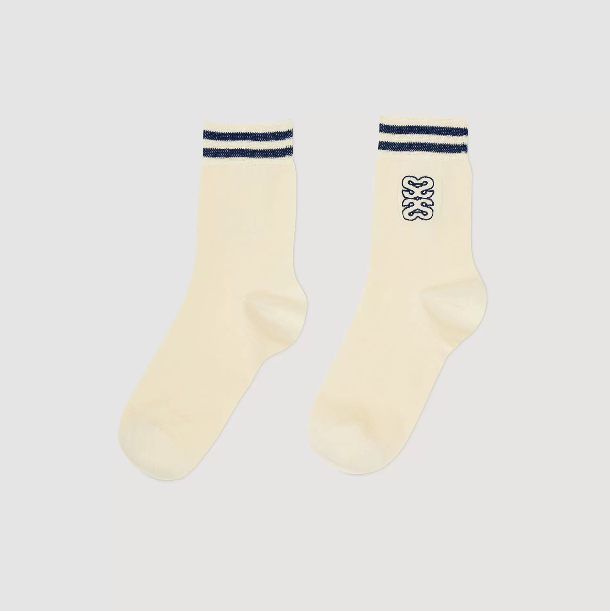 Socken>Sandro Bestickte Socken Ecru / Blau