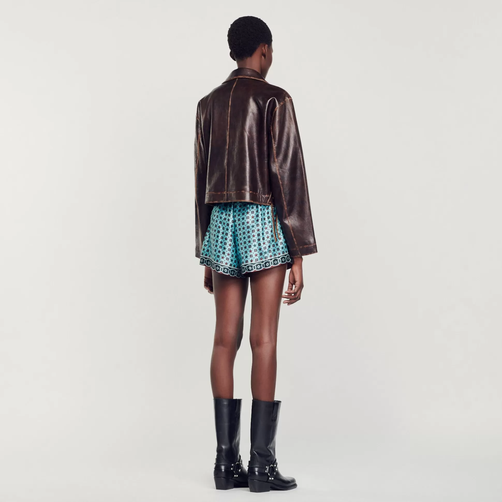Blousons & Jacken>Sandro Blouson Aus Leder Im Vintage-Stil Dunkel-Braun