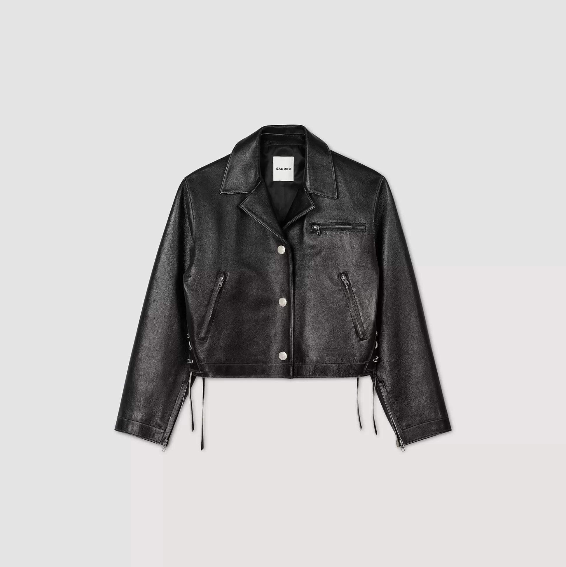 Blousons & Jacken>Sandro Blouson Aus Leder Im Vintage-Stil Schwarz