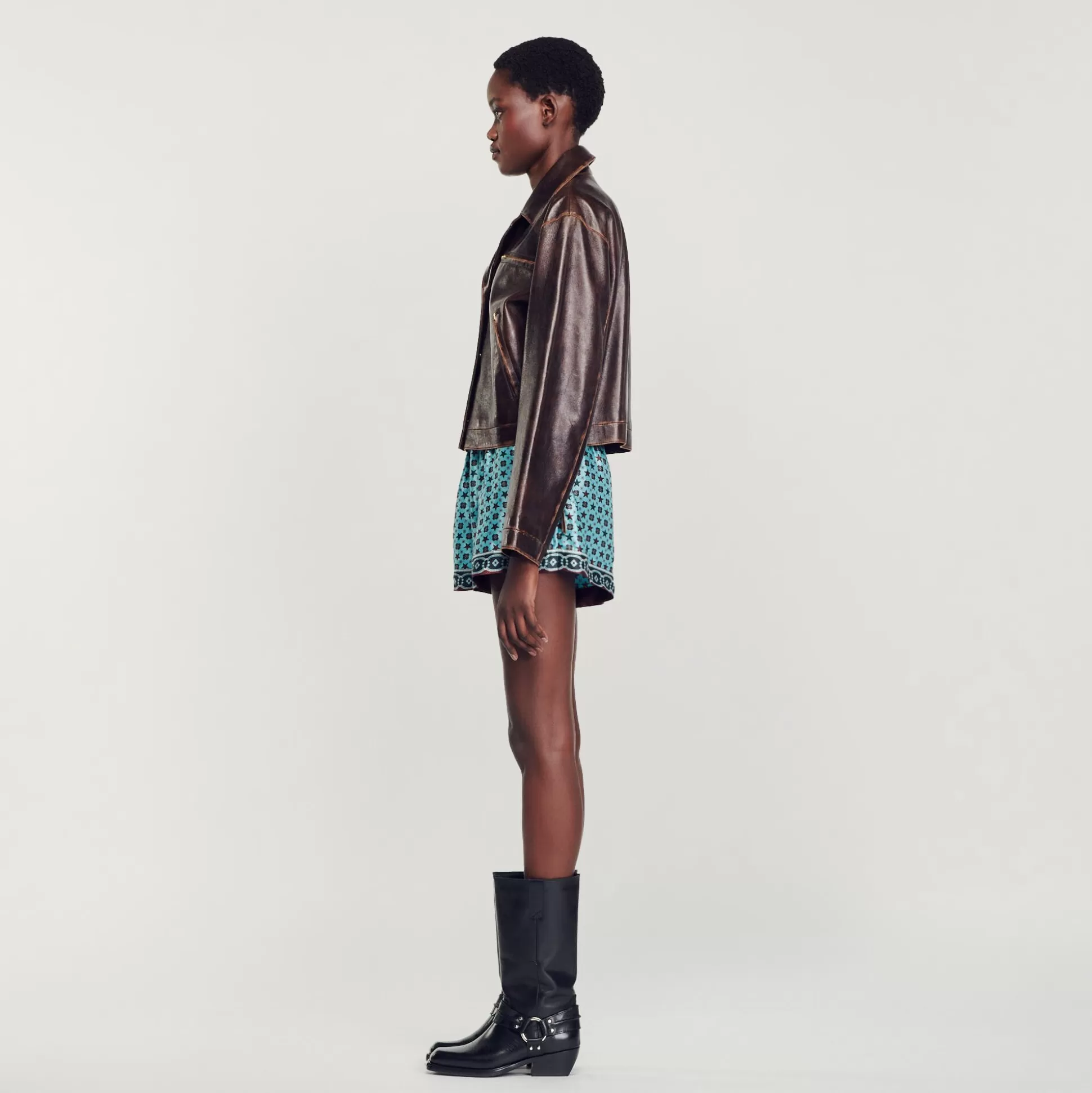 Blousons & Jacken>Sandro Blouson Aus Leder Im Vintage-Stil Dunkel-Braun