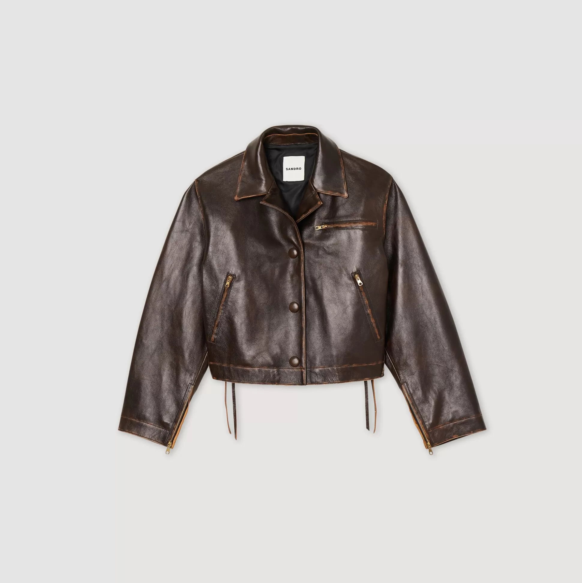 Blousons & Jacken>Sandro Blouson Aus Leder Im Vintage-Stil Dunkel-Braun