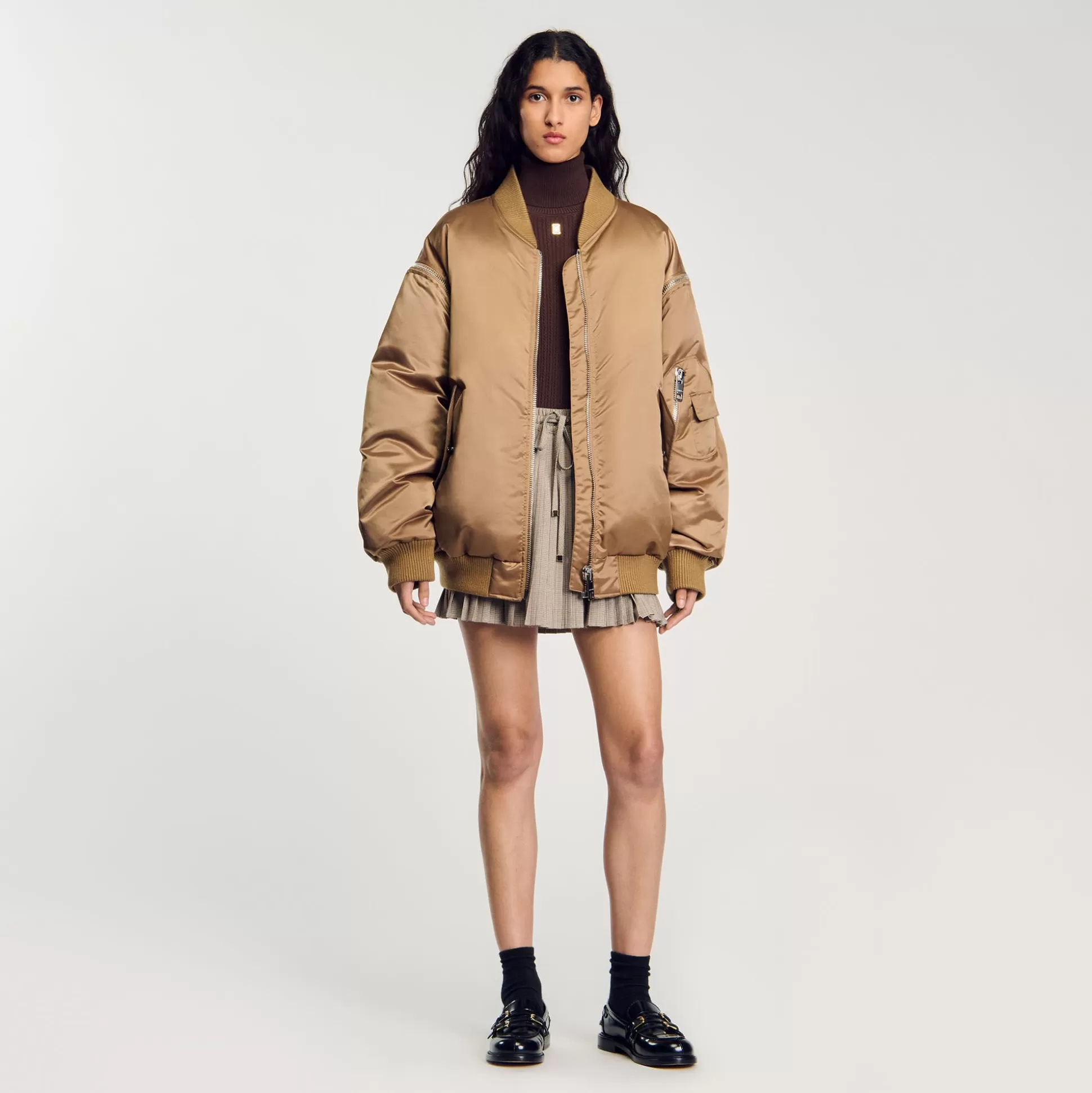 Blousons & Jacken>Sandro Bomberjacke Aus Satin Beige