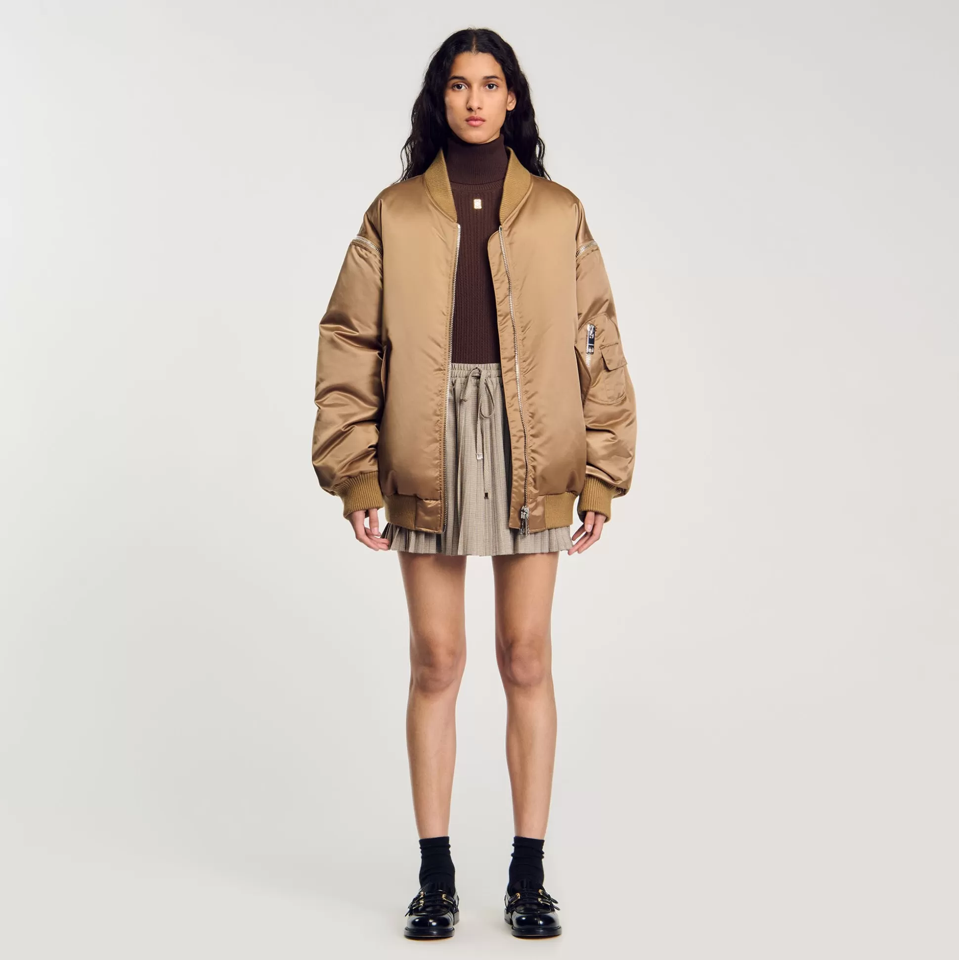 Blousons & Jacken>Sandro Bomberjacke Aus Satin Beige