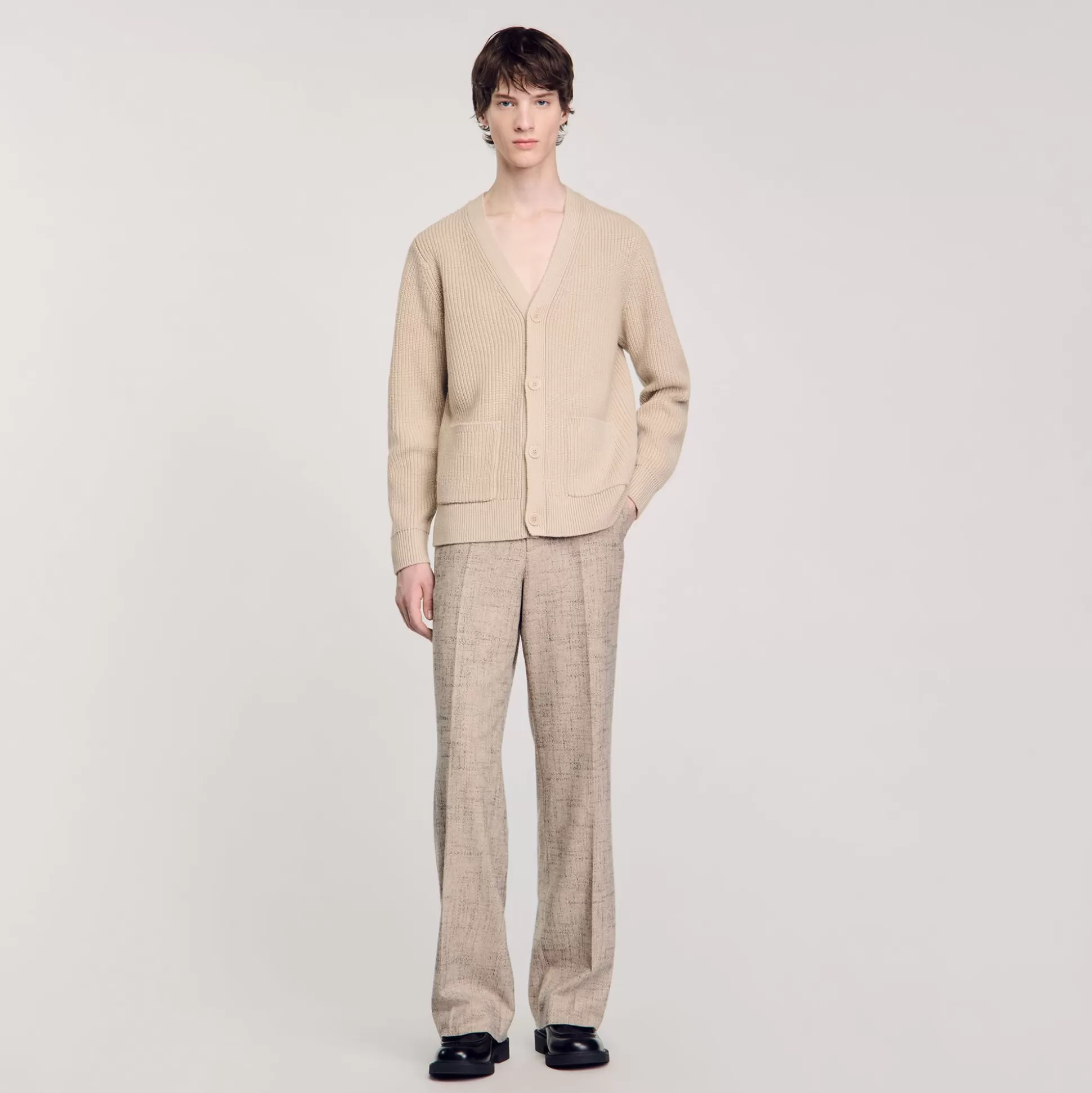 Pullovers & Cardigans>Sandro Cardigan Aus Rippstrick Beige