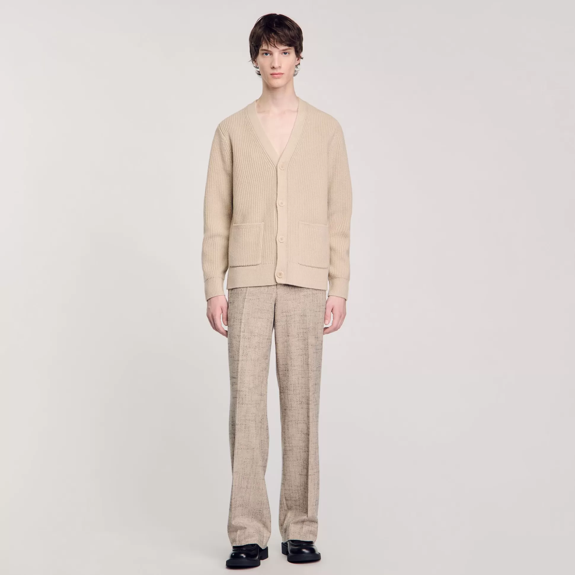 Pullovers & Cardigans>Sandro Cardigan Aus Rippstrick Beige