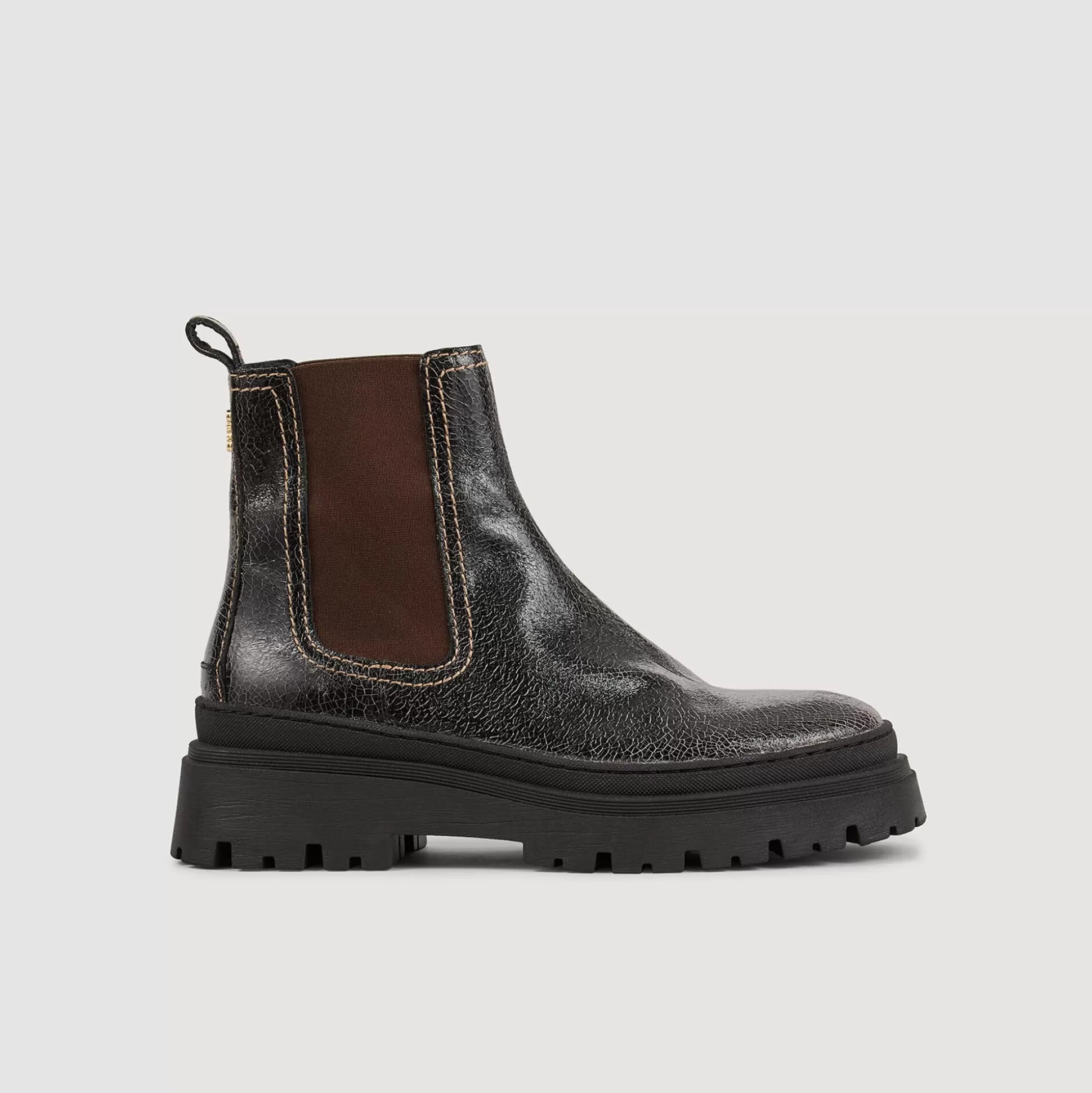 Lederstiefeletten>Sandro Chelsea-Boots Aus Craquelé-Leder Schwarz