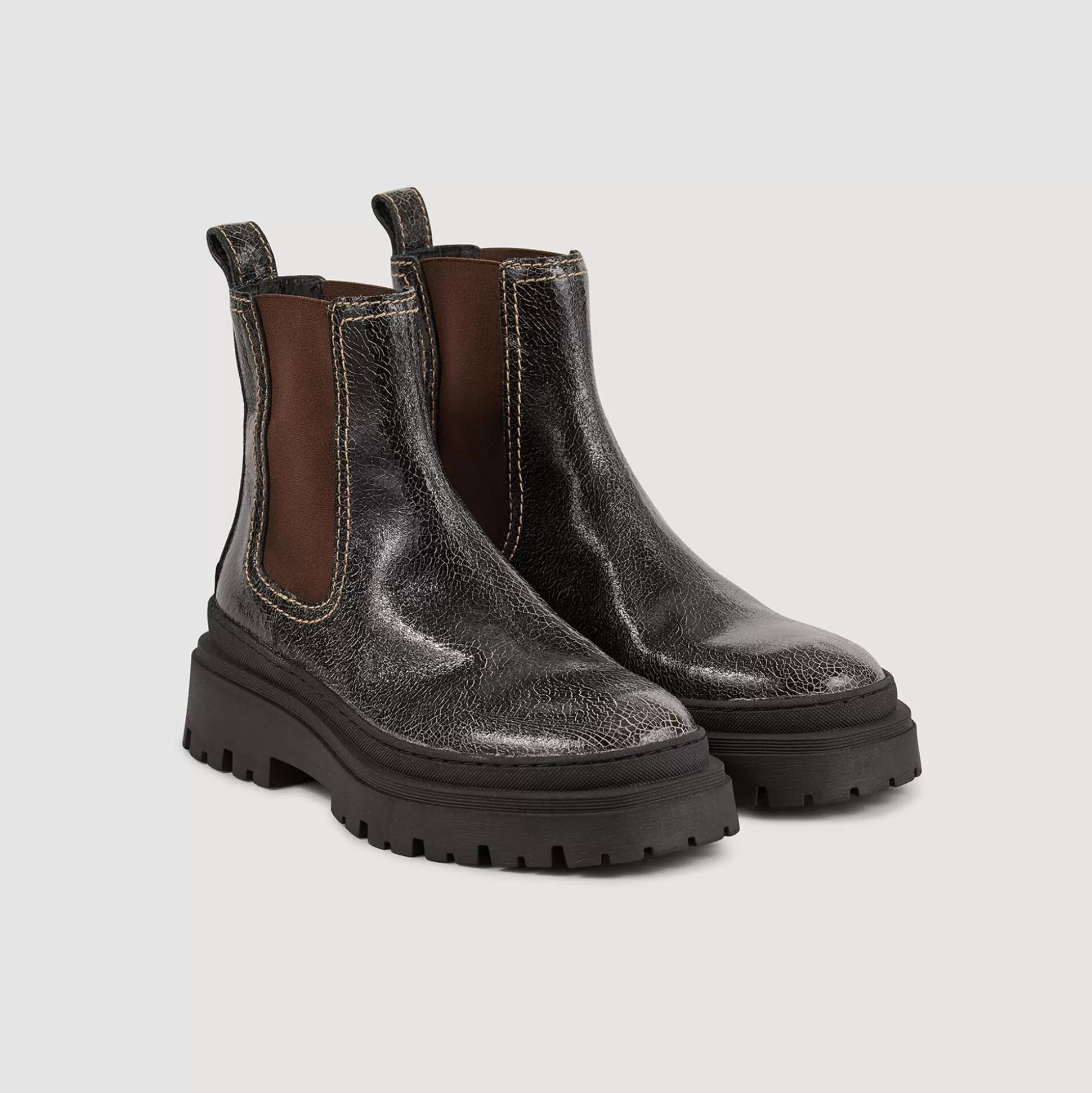 Lederstiefeletten>Sandro Chelsea-Boots Aus Craquelé-Leder Schwarz