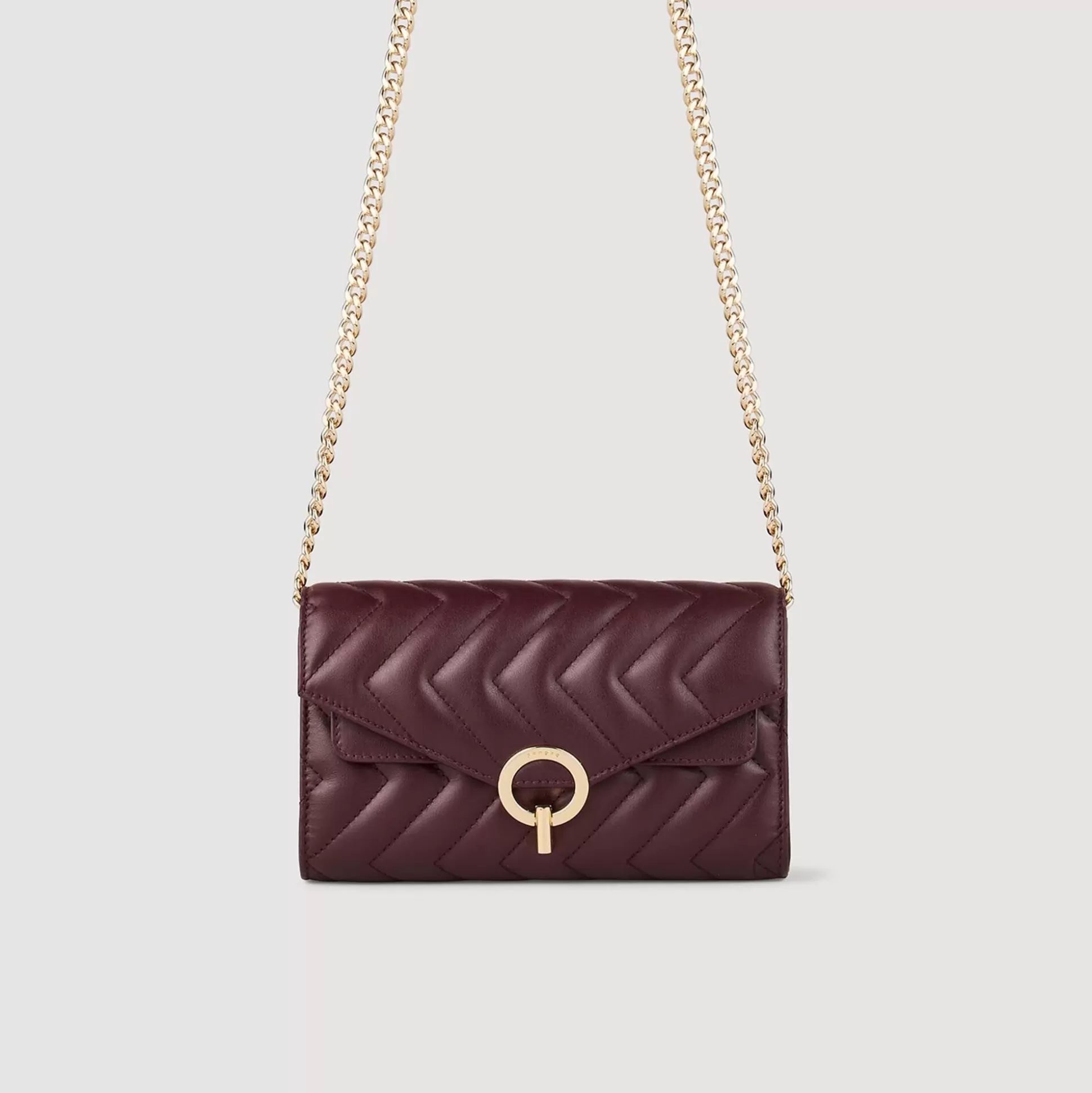 Schultertasche | Umhängetaschen>Sandro Crossbody-Pochette Aus Leder Bordeaux