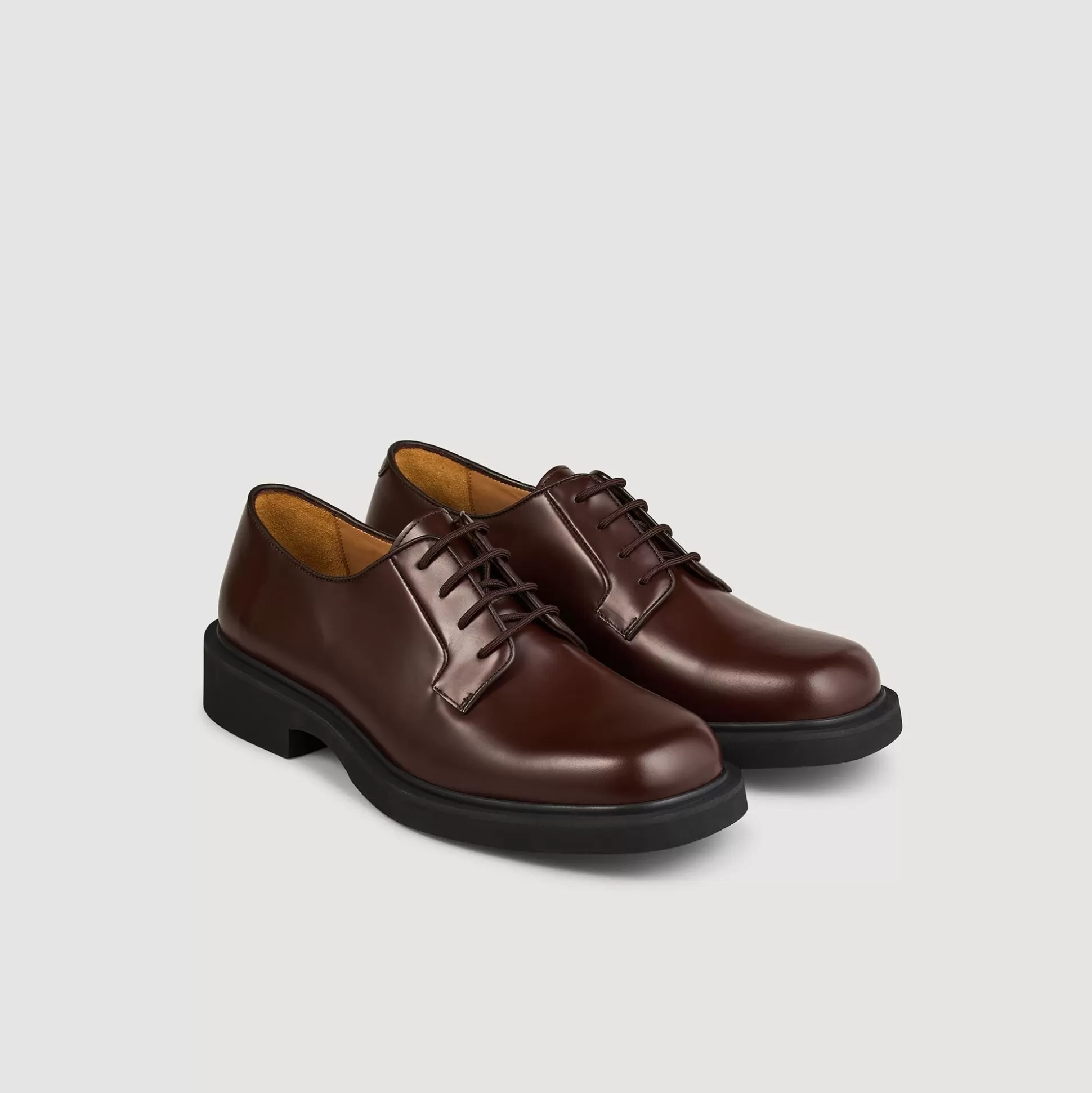 Stadtschuhe>Sandro Derby-Schuhe Aus Glasiertem Leder Dunkel-Braun