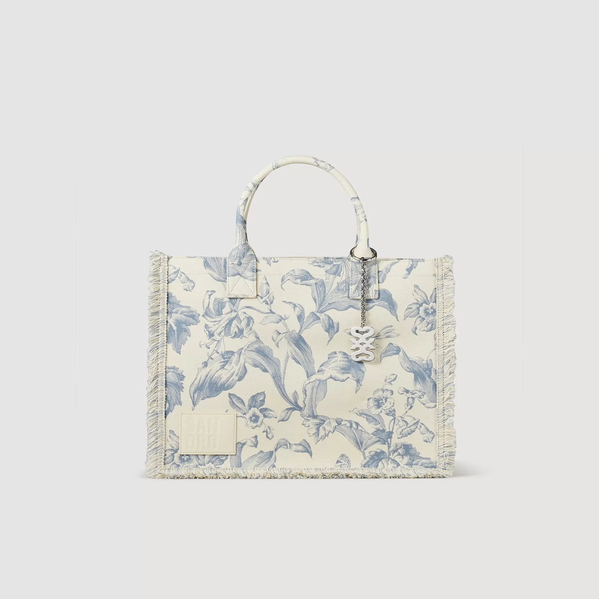 Tote Bag | Schultertasche>Sandro Einkaufstasche Kasbah Aus Toile-de-Jouy Ecru / Blau