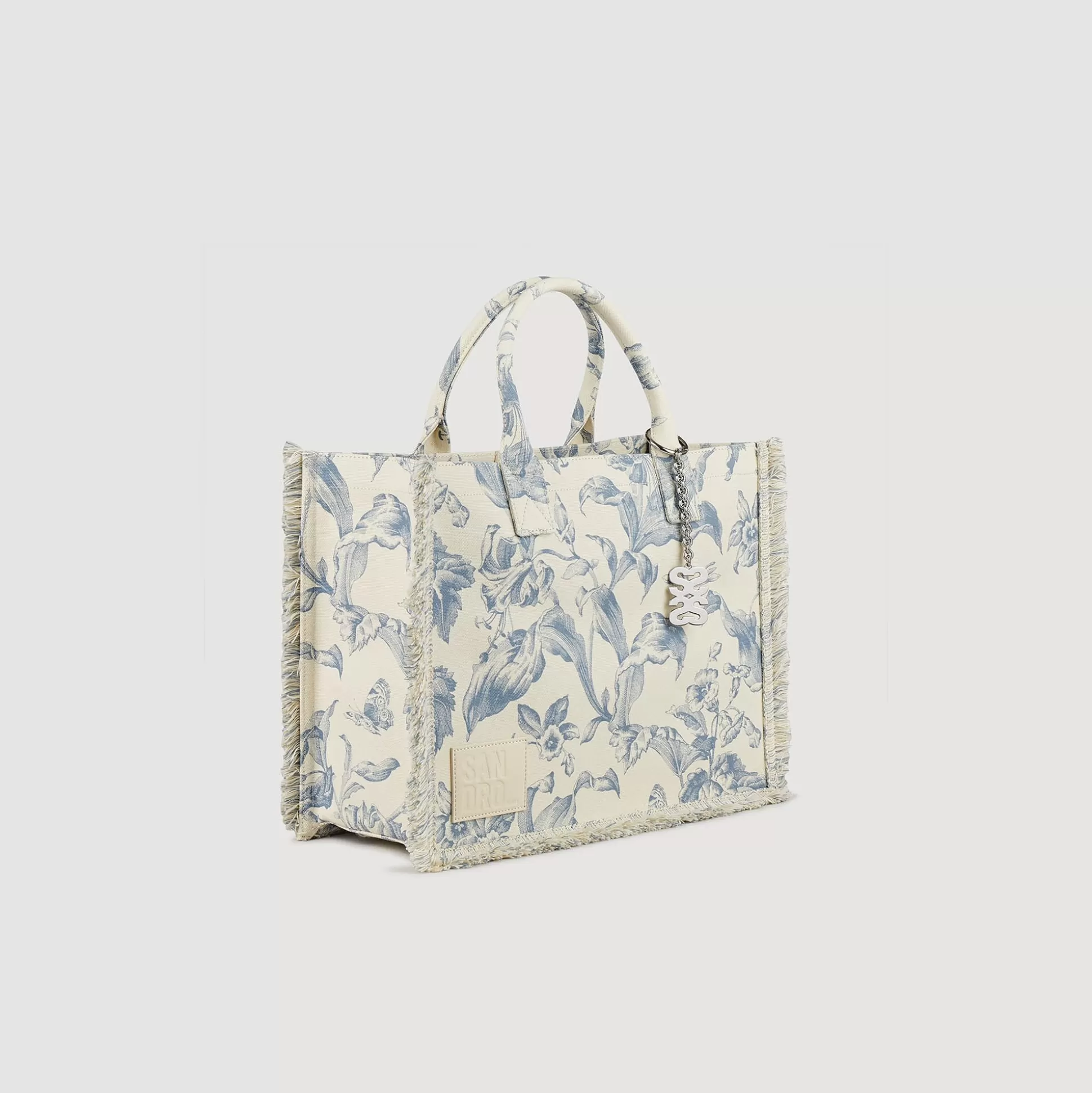 Tote Bag | Schultertasche>Sandro Einkaufstasche Kasbah Aus Toile-de-Jouy Ecru / Blau