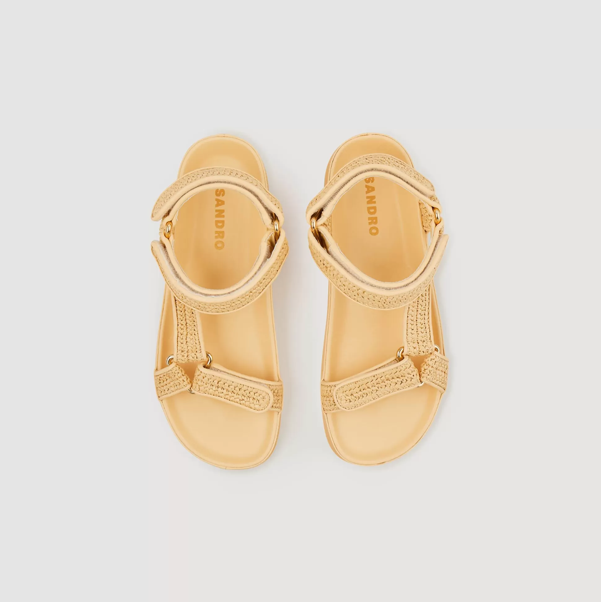 Absatzsandalen>Sandro Flache Sandalen Aus Raffia Beige