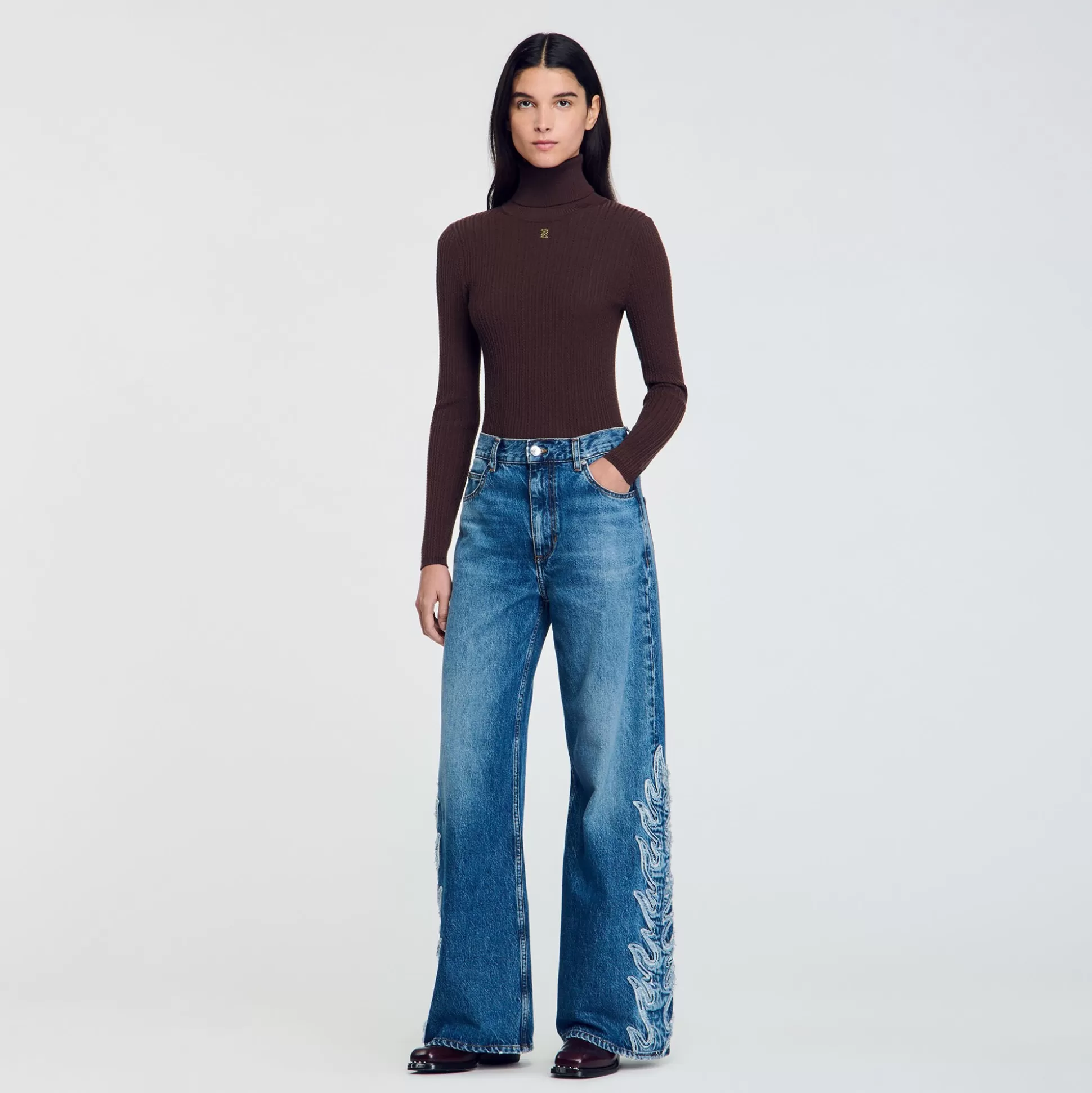 Hosen & Jeans>Sandro Flared Jeans Flammen Hell-Jeansblau