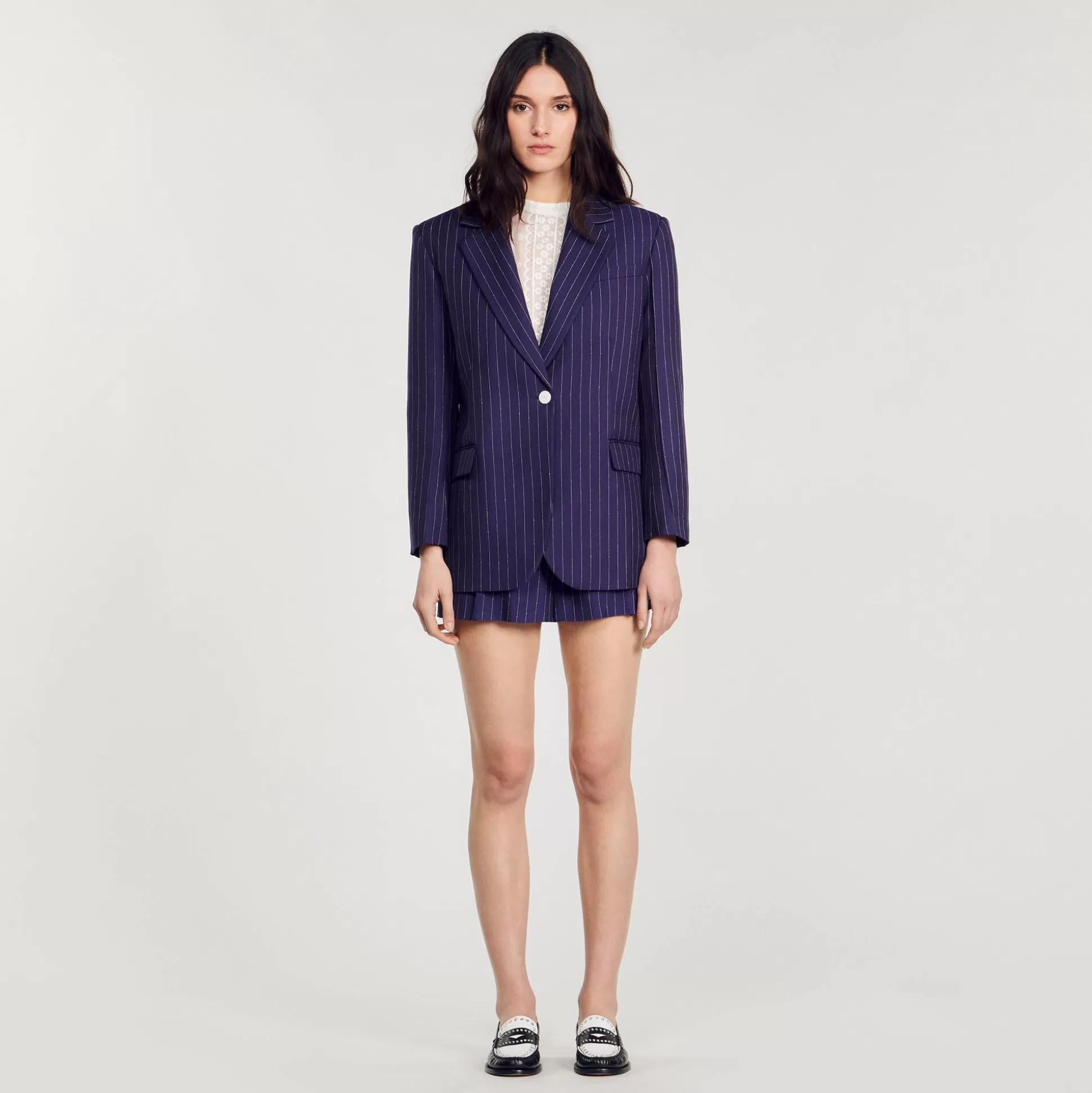 Kombiteile | Blousons & Jacken>Sandro Gestreifter Blazer Marineblau