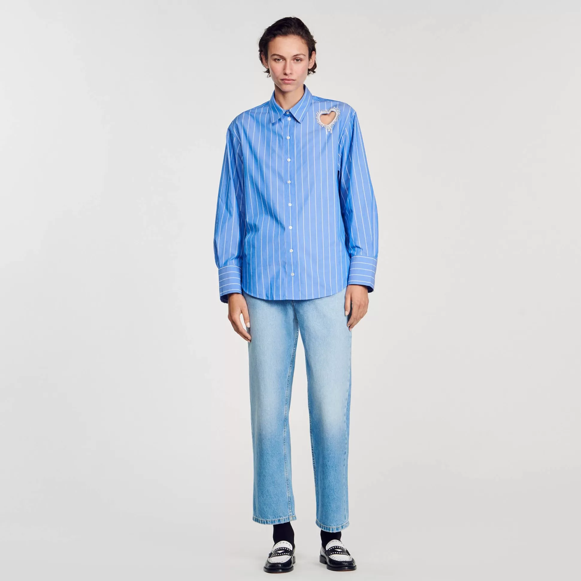 Tops & Hemden>Sandro Gestreiftes Hemd Mit Strass-Herz Himmel-Blau