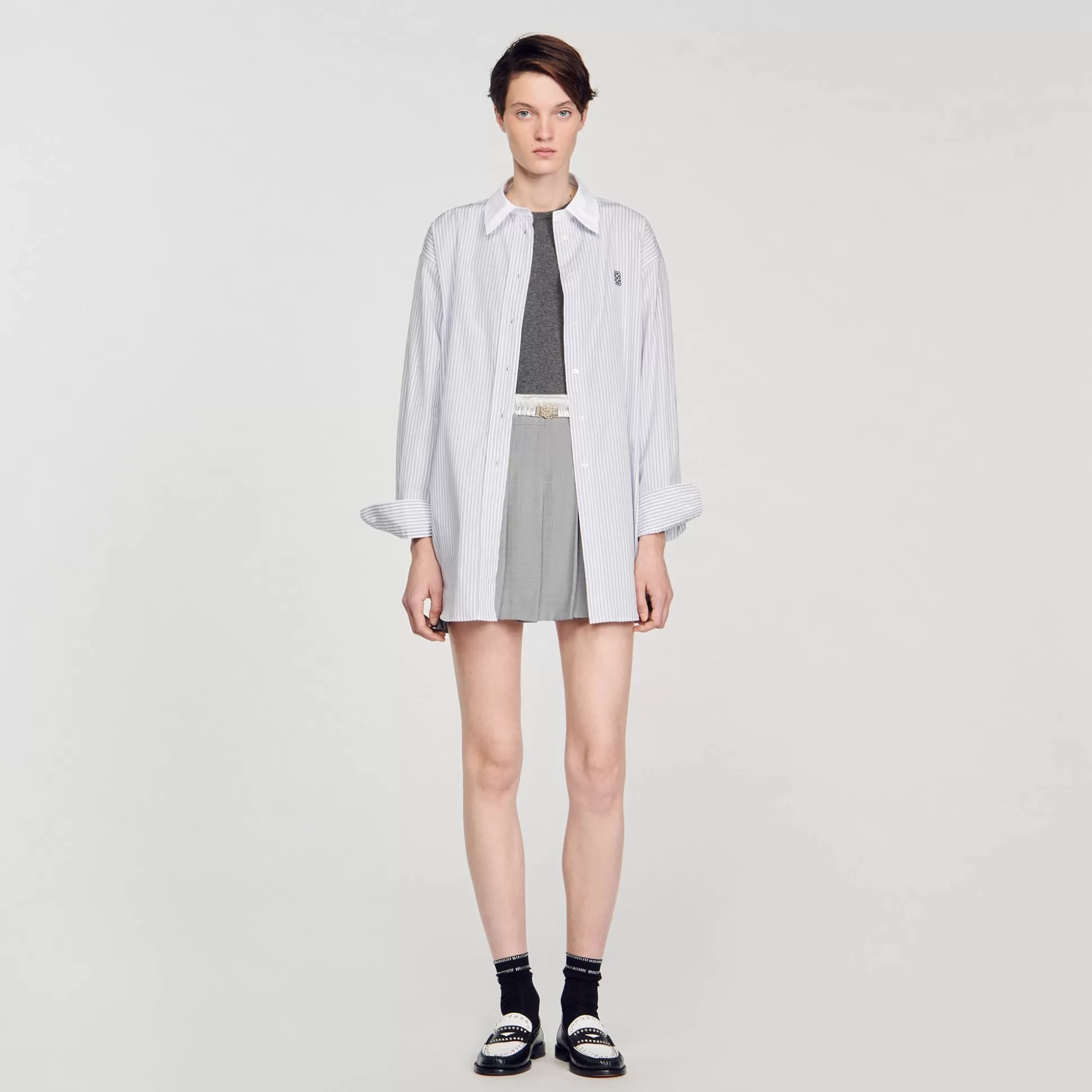 Tops & Hemden>Sandro Gestreiftes Oversize-Hemd Gris / Blanc