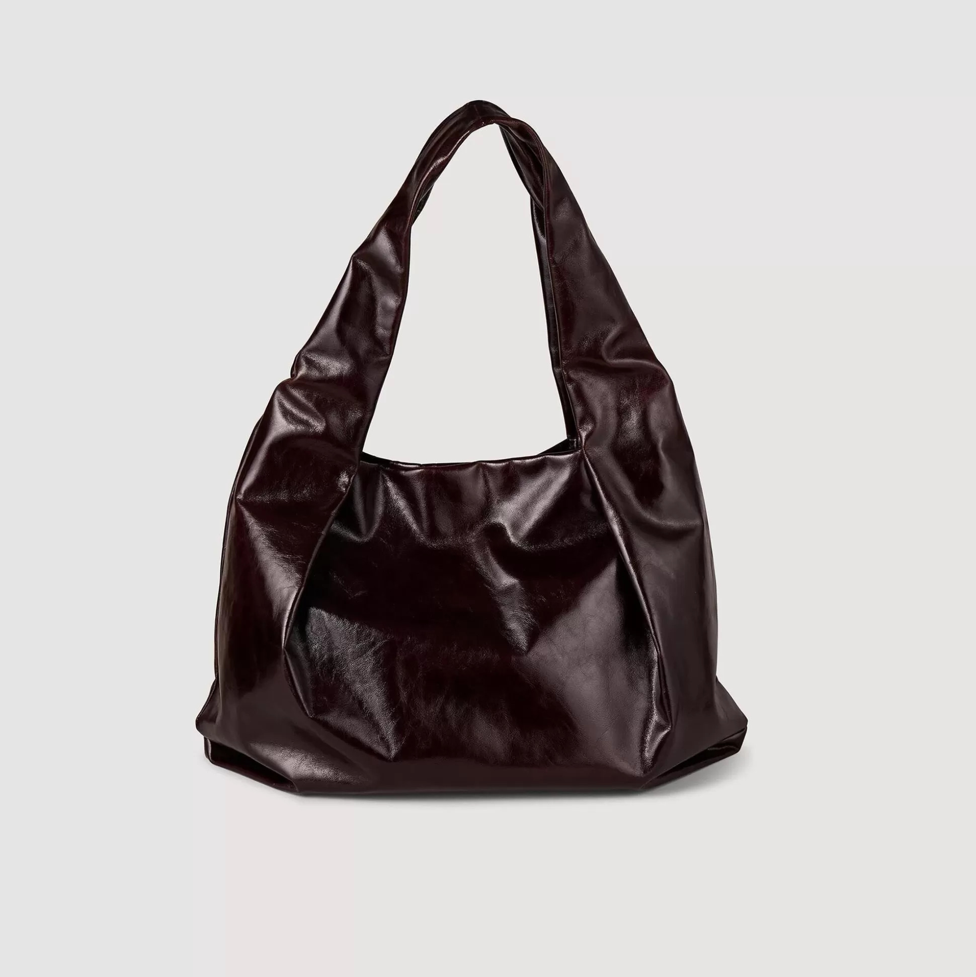 Schultertasche | Tote Bag>Sandro Große Tasche Aus Glänzendem Leder Bordeaux