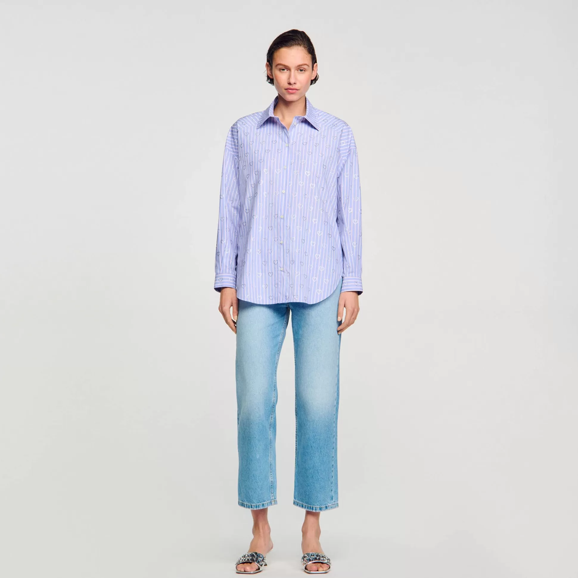 Tops & Hemden>Sandro Hemd Mit Strass-Herzen Himmel-Blau