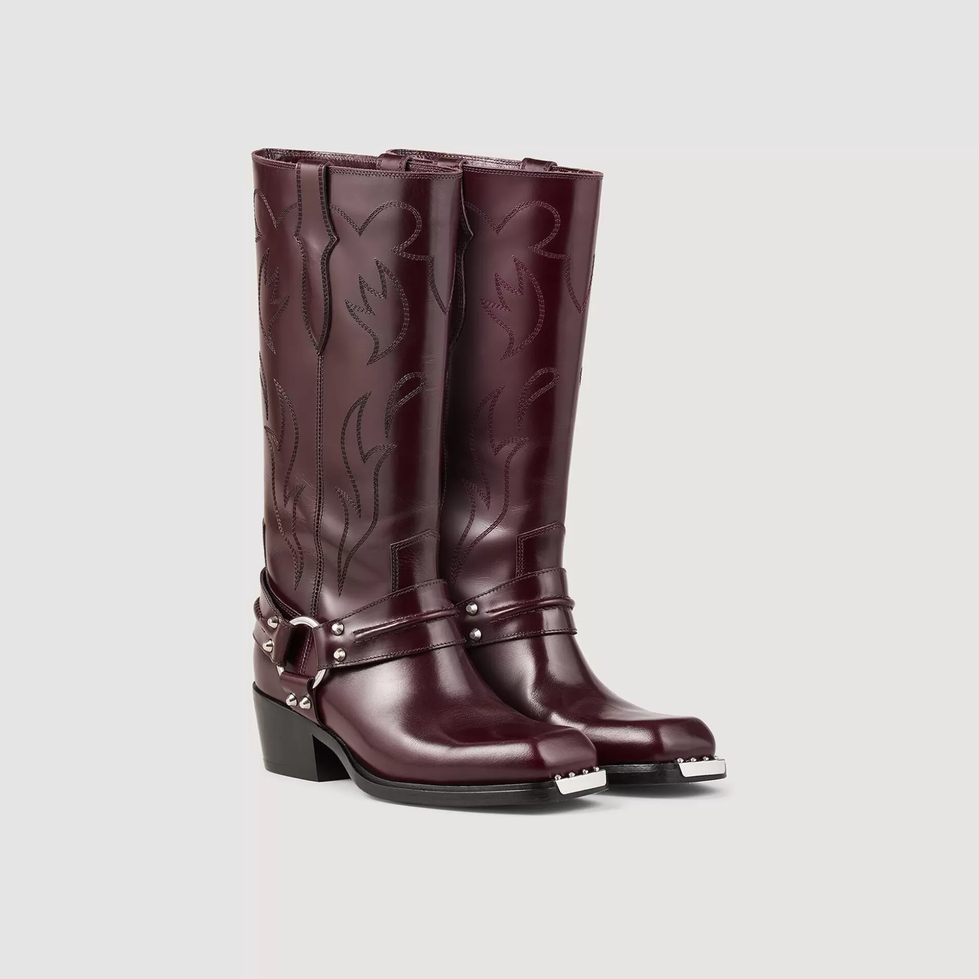 Lederstiefeletten>Sandro Hohe Stiefel Mit Eckiger Spitze Bordeaux