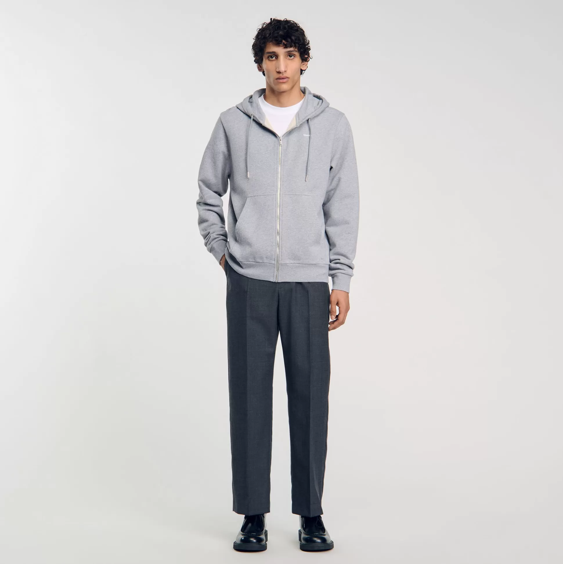 Sweatshirts & Jogging>Sandro Hoodie Aus Bio-Baumwolle Mit Stickerei Grau Meliert