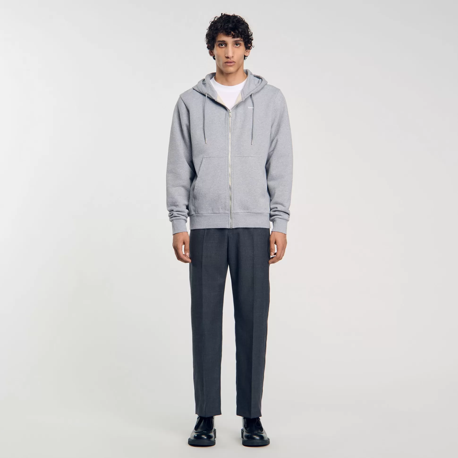 Sweatshirts & Jogging>Sandro Hoodie Aus Bio-Baumwolle Mit Stickerei Grau Meliert