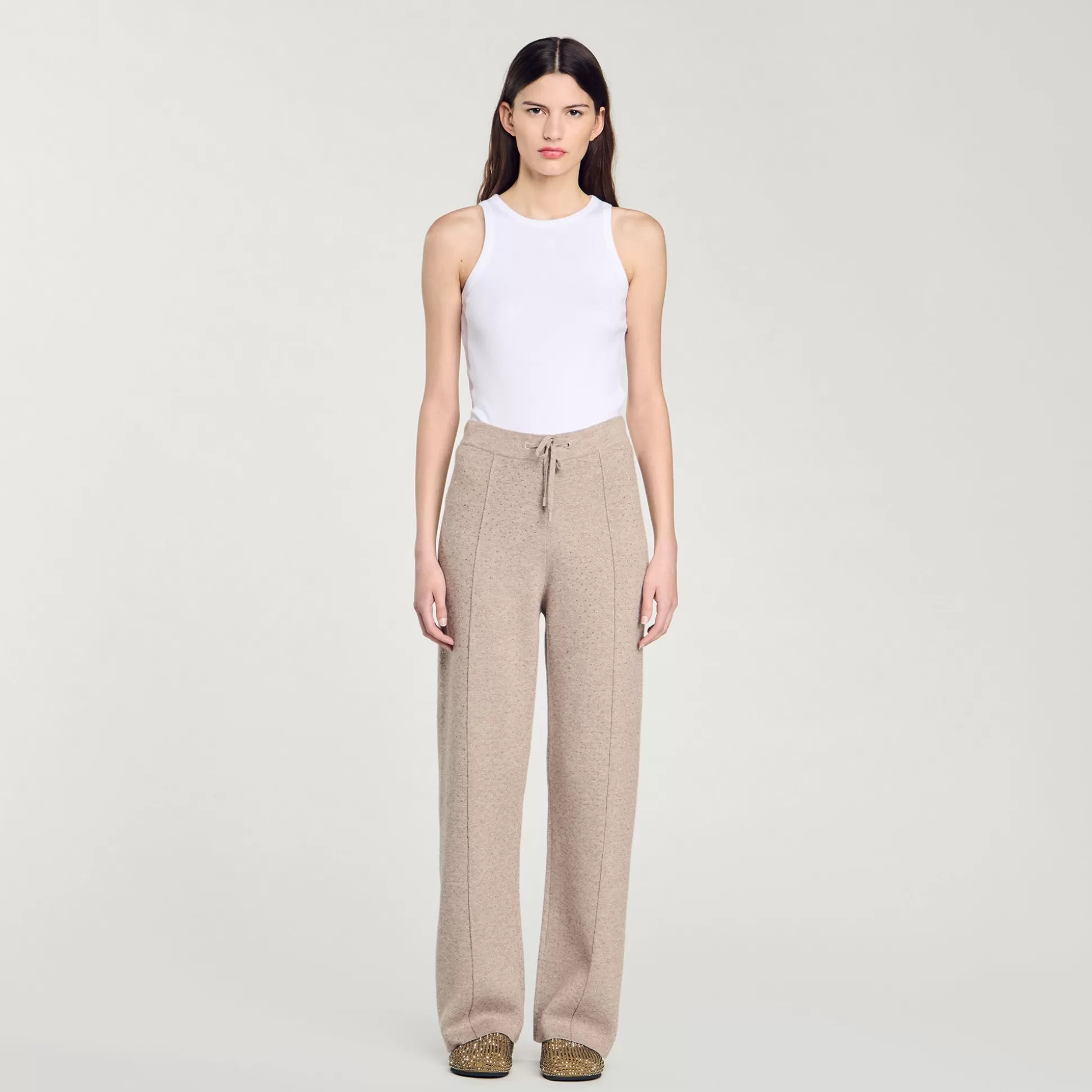 Kombiteile | Hosen & Jeans>Sandro Hose Aus Strick Mit Strass Beige