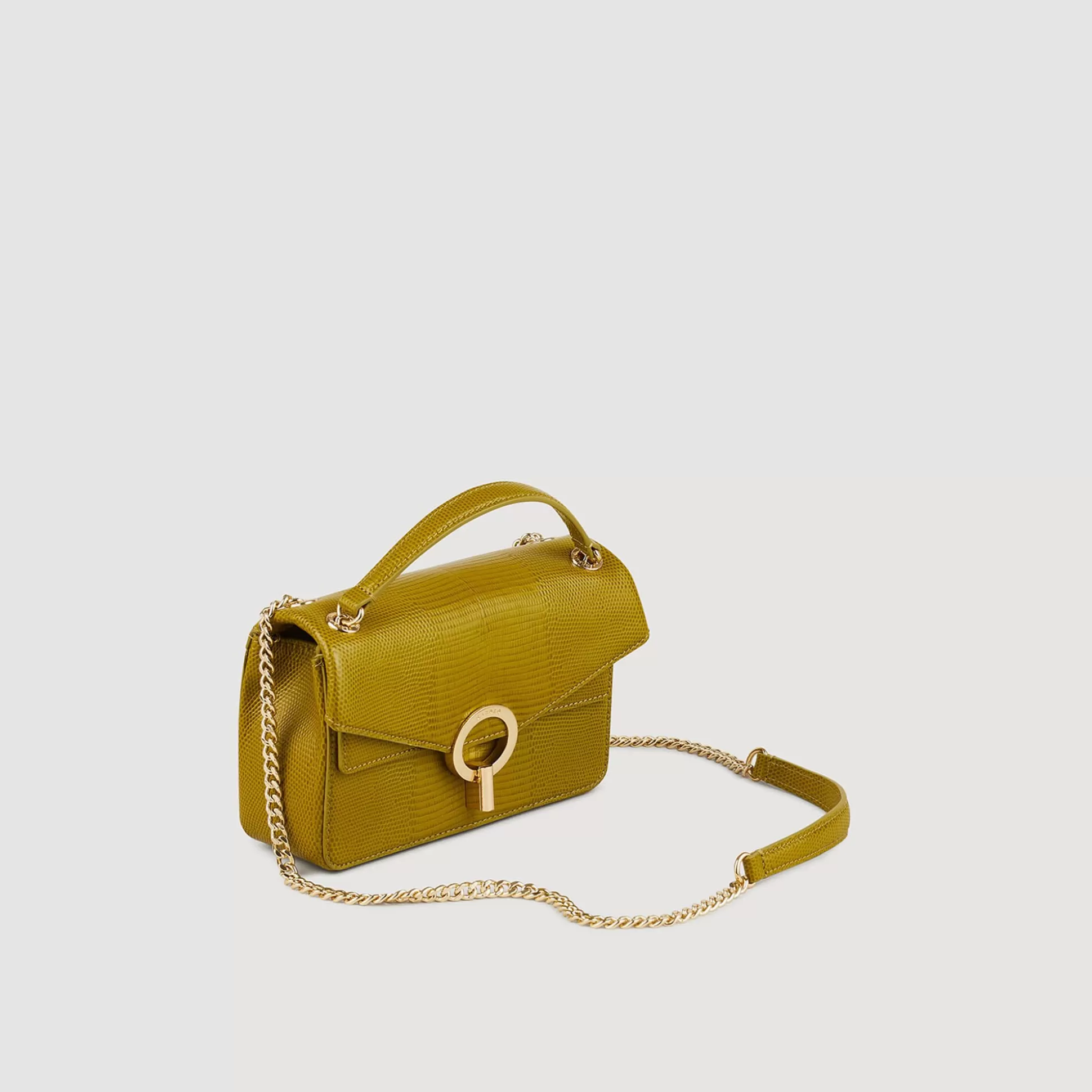 Schultertasche | Minitaschen>Sandro Kleine Ledertasche Yza In Echsenoptik Olive Green