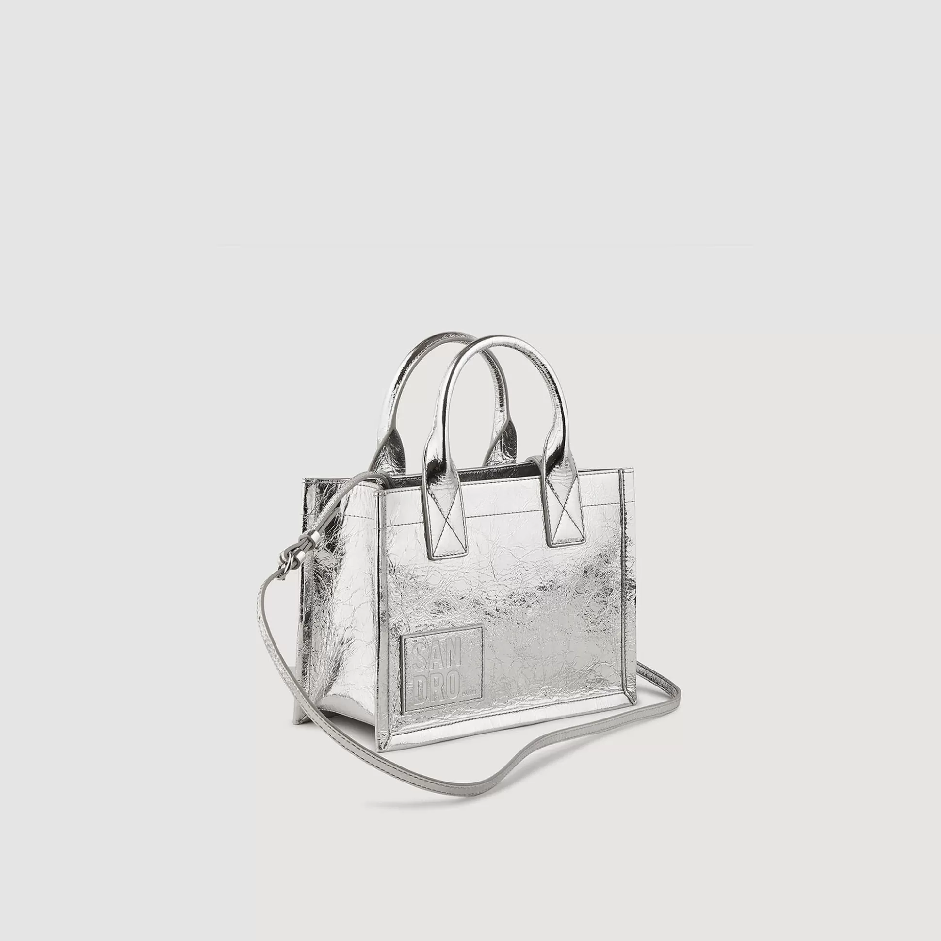 Schultertasche | Tote Bag>Sandro Kleiner Metallic-Leder-Shopper Kasbah Silber