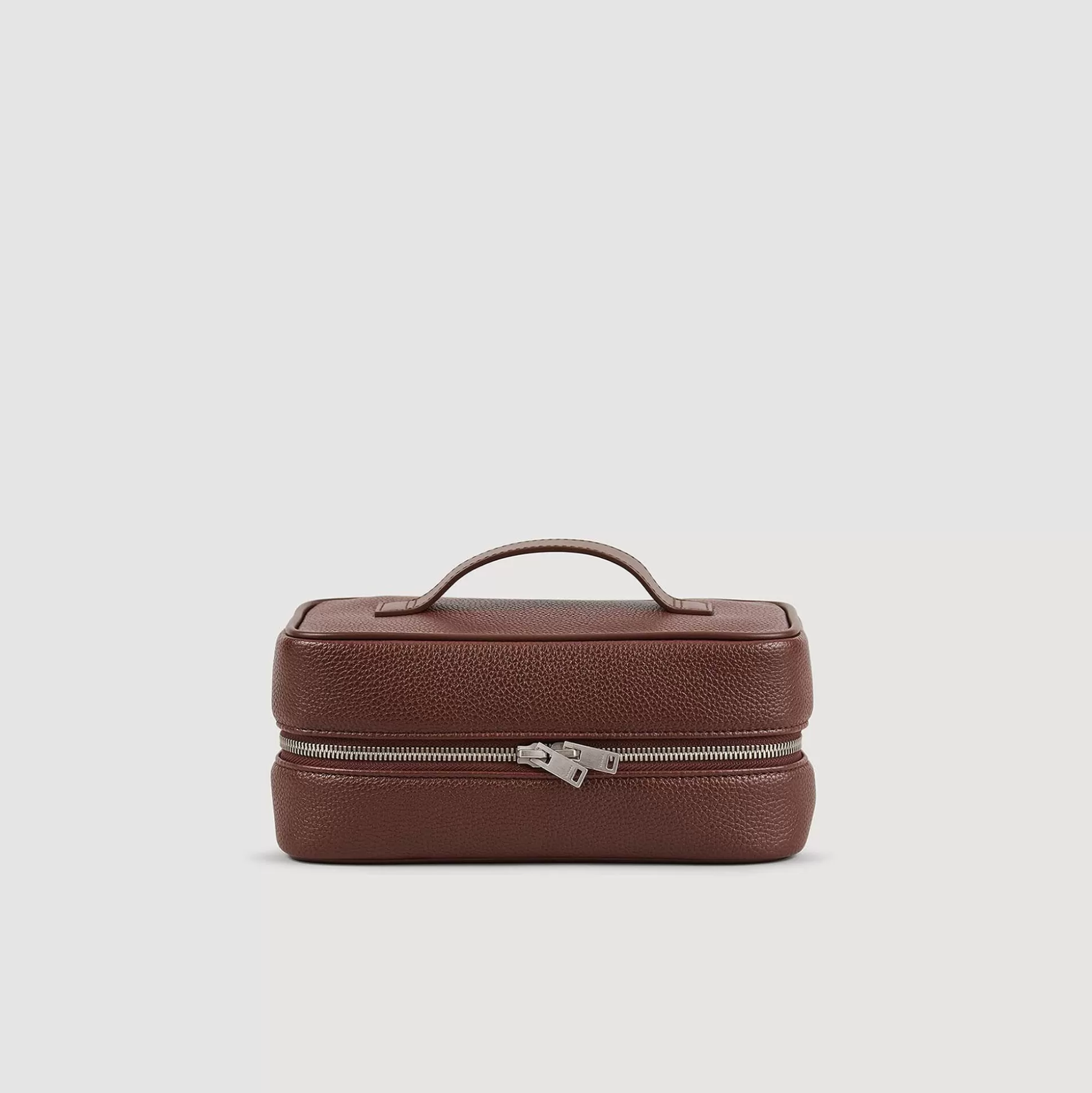 Briefcases>Sandro Kosmetiktasche Aus Grobem Canvas-Stoff Dunkel-Braun