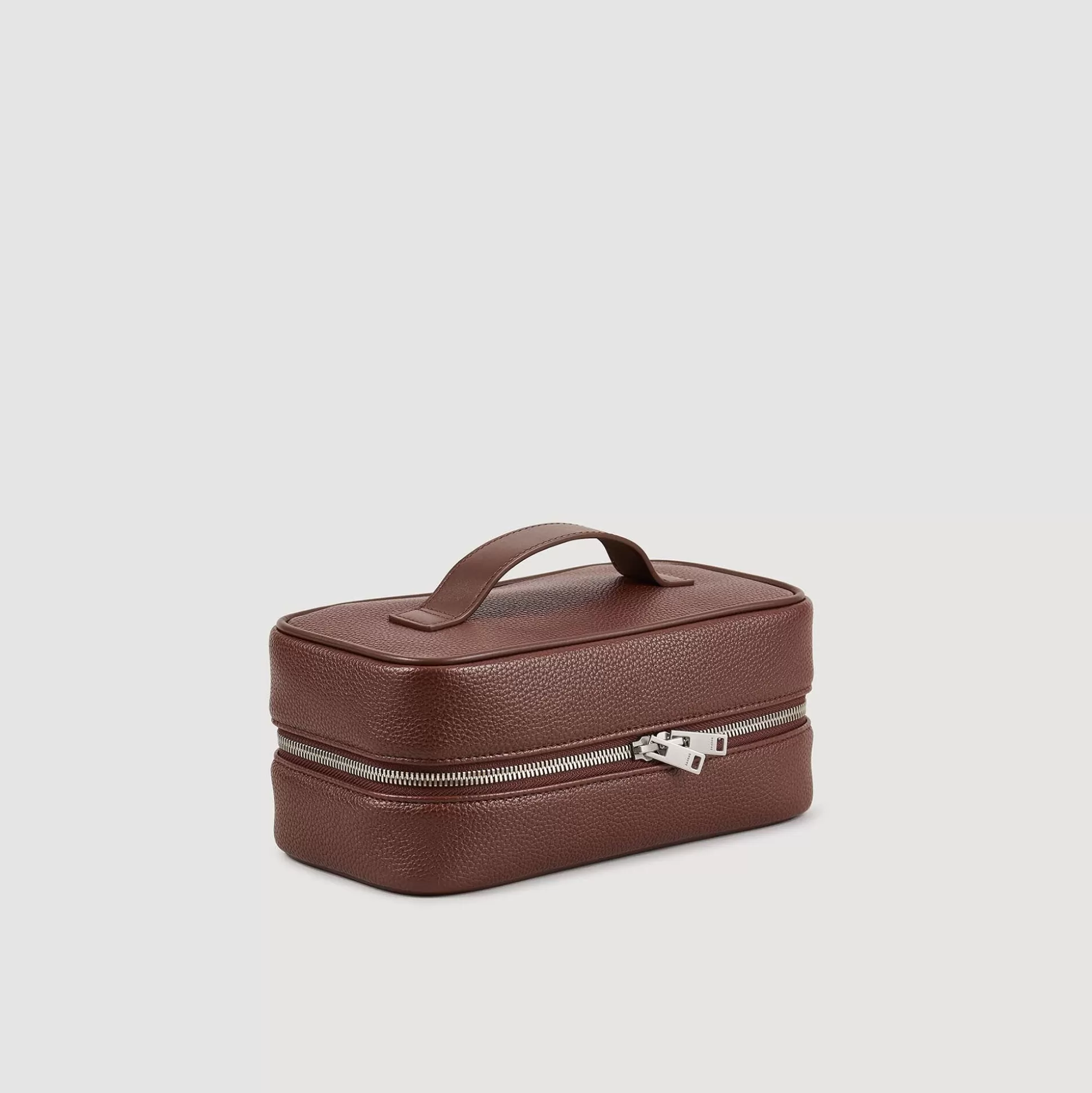 Briefcases>Sandro Kosmetiktasche Aus Grobem Canvas-Stoff Dunkel-Braun