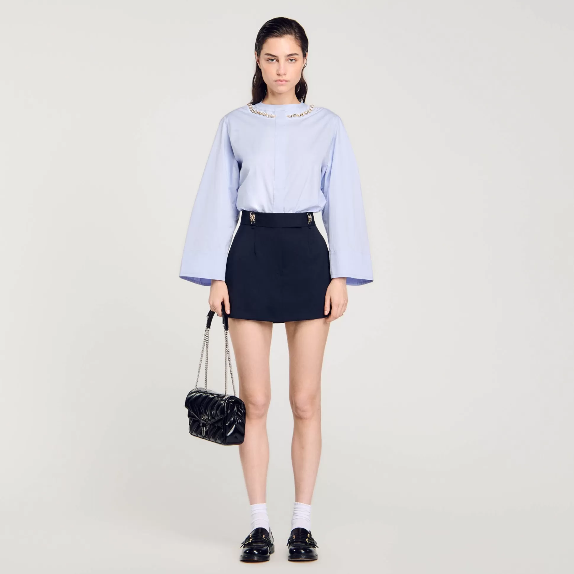 Tops & Hemden>Sandro Kurze Hemdbluse Mit Schmuckkragen Himmel-Blau