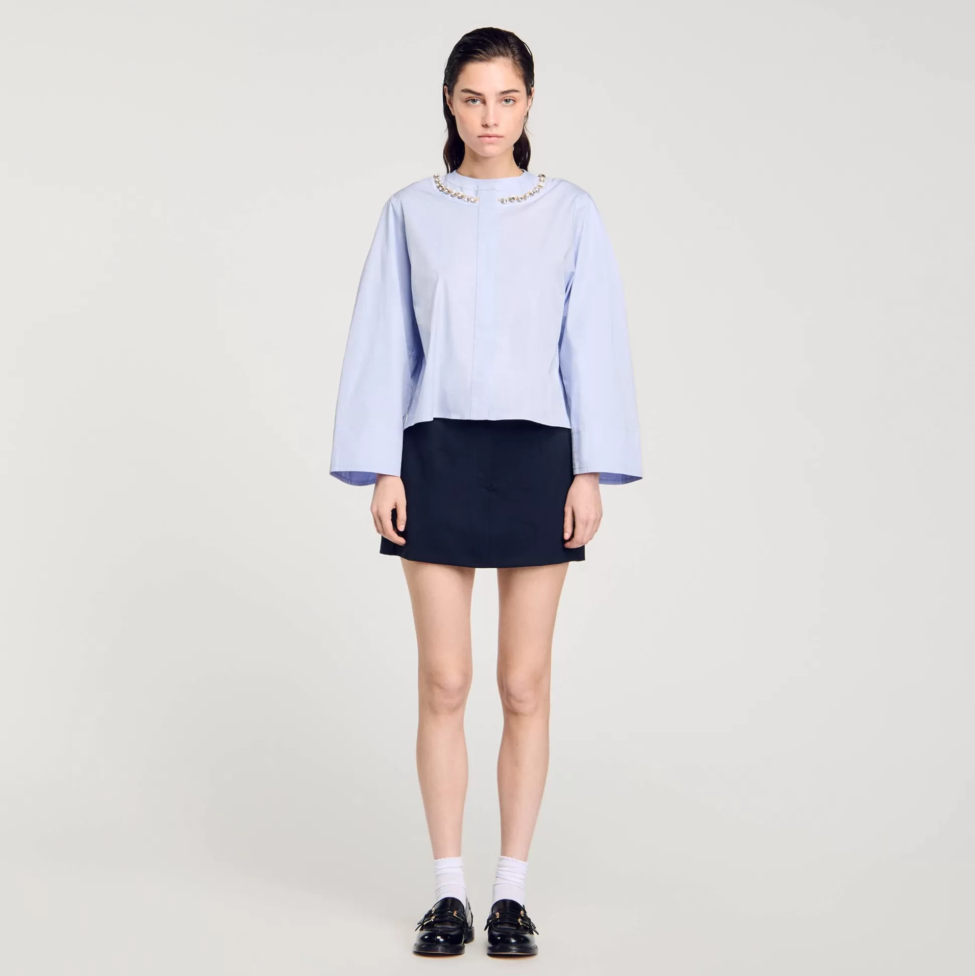 Tops & Hemden>Sandro Kurze Hemdbluse Mit Schmuckkragen Himmel-Blau