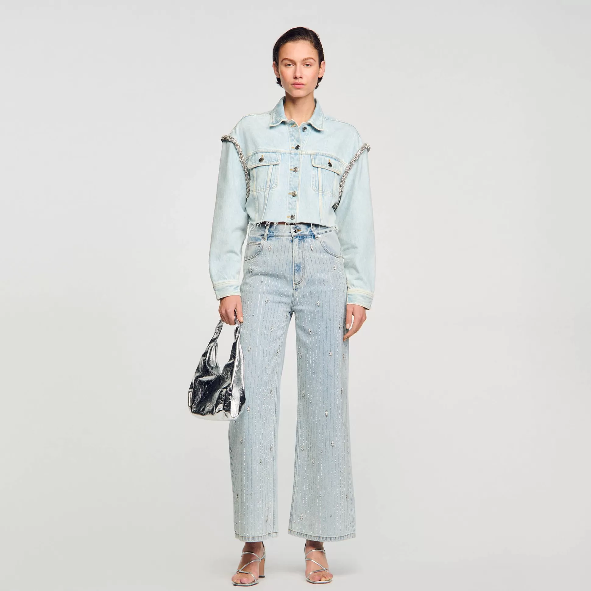 Blousons & Jacken>Sandro Kurzer Blouson Aus Denim Hell-Jeansblau