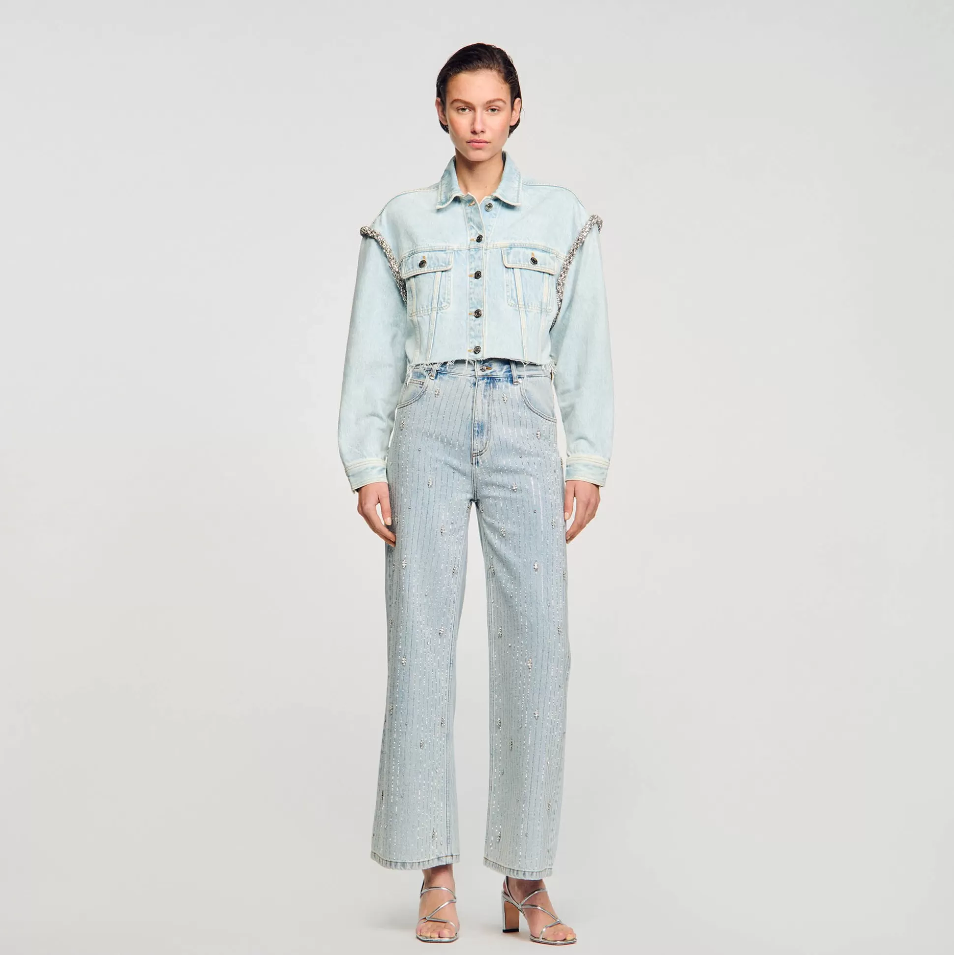 Blousons & Jacken>Sandro Kurzer Blouson Aus Denim Hell-Jeansblau