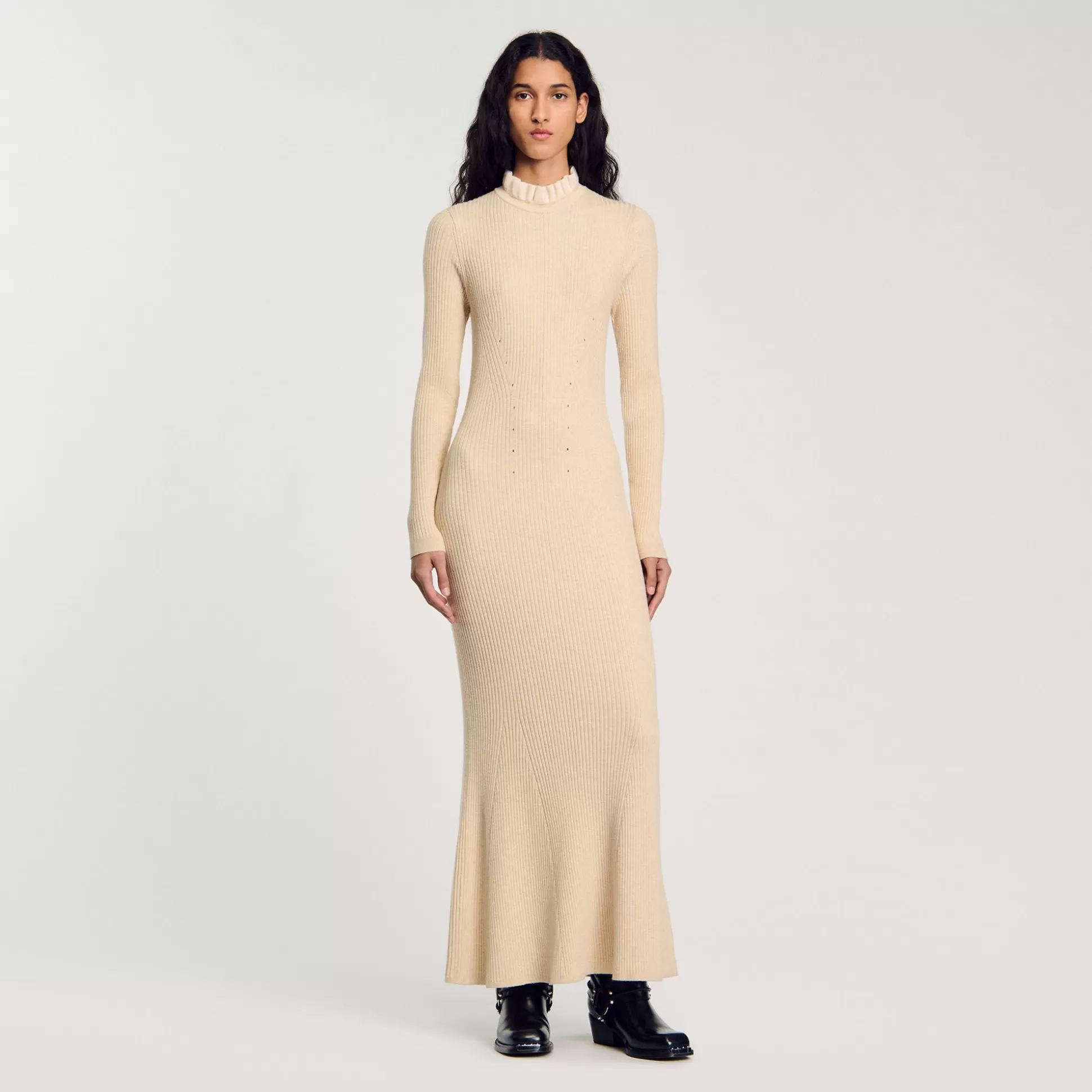 Kleider>Sandro Langes Strickkleid Beige