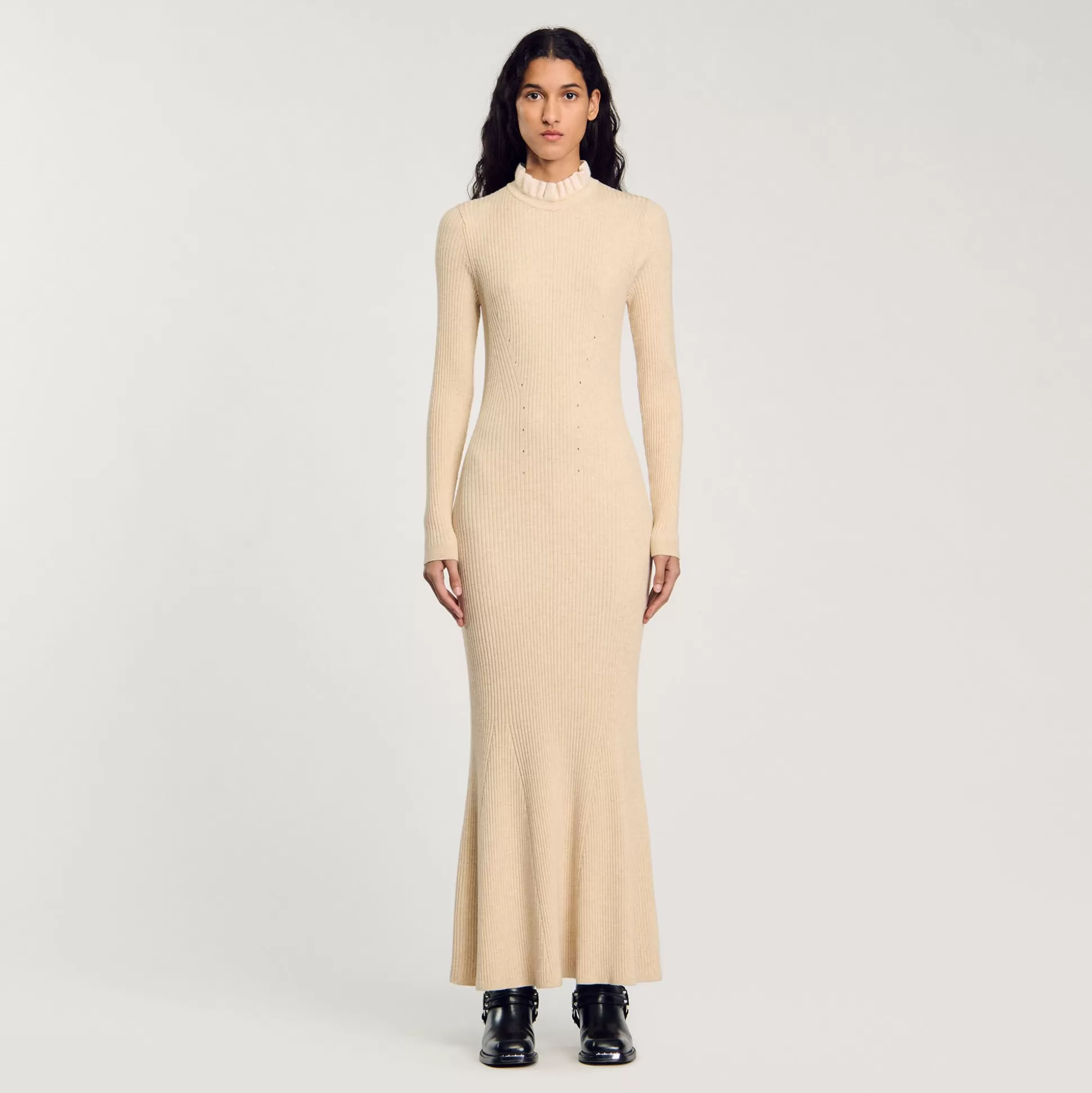 Kleider>Sandro Langes Strickkleid Beige