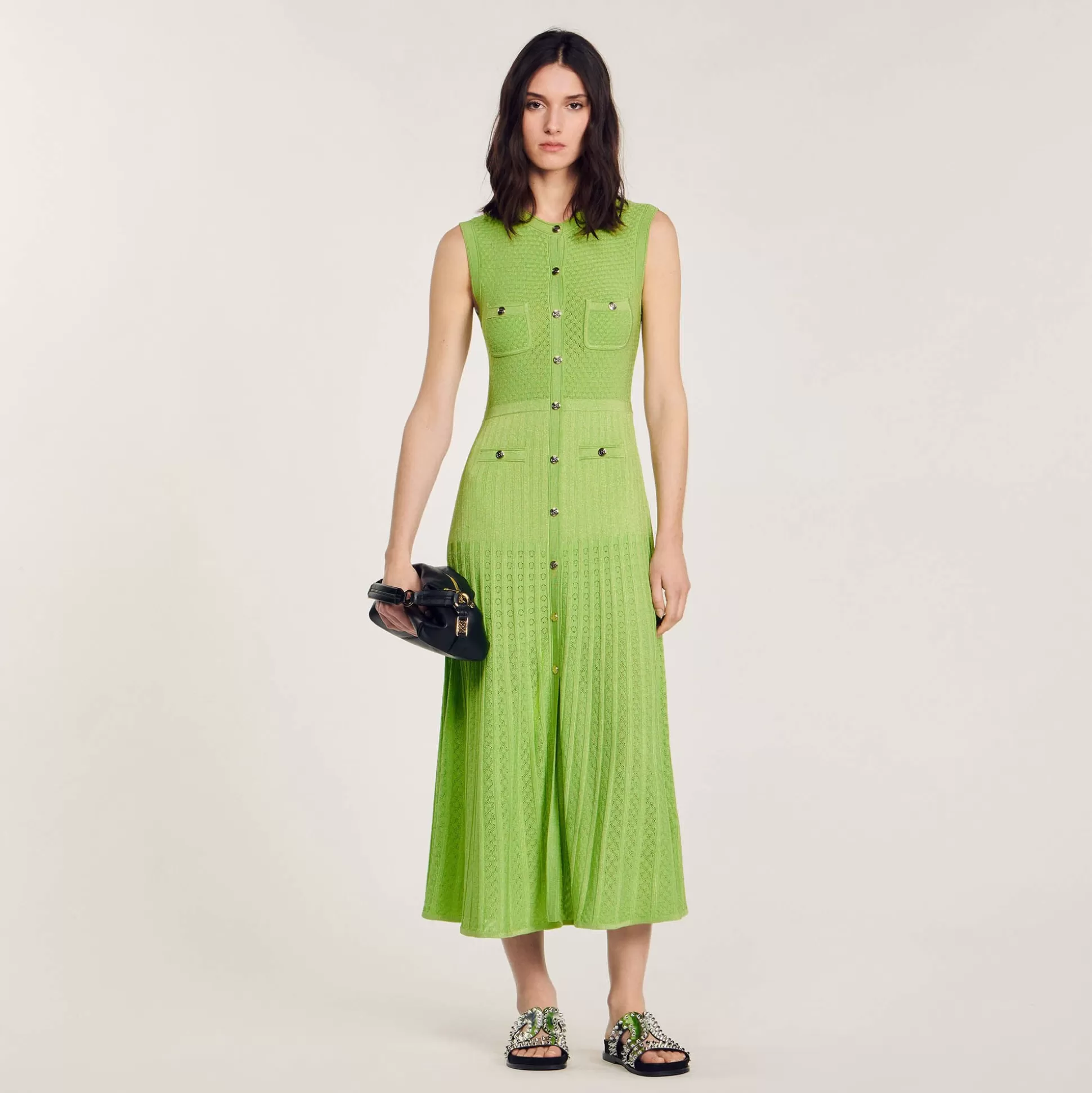 Kleider>Sandro Midikleid Aus Strick Olive Green