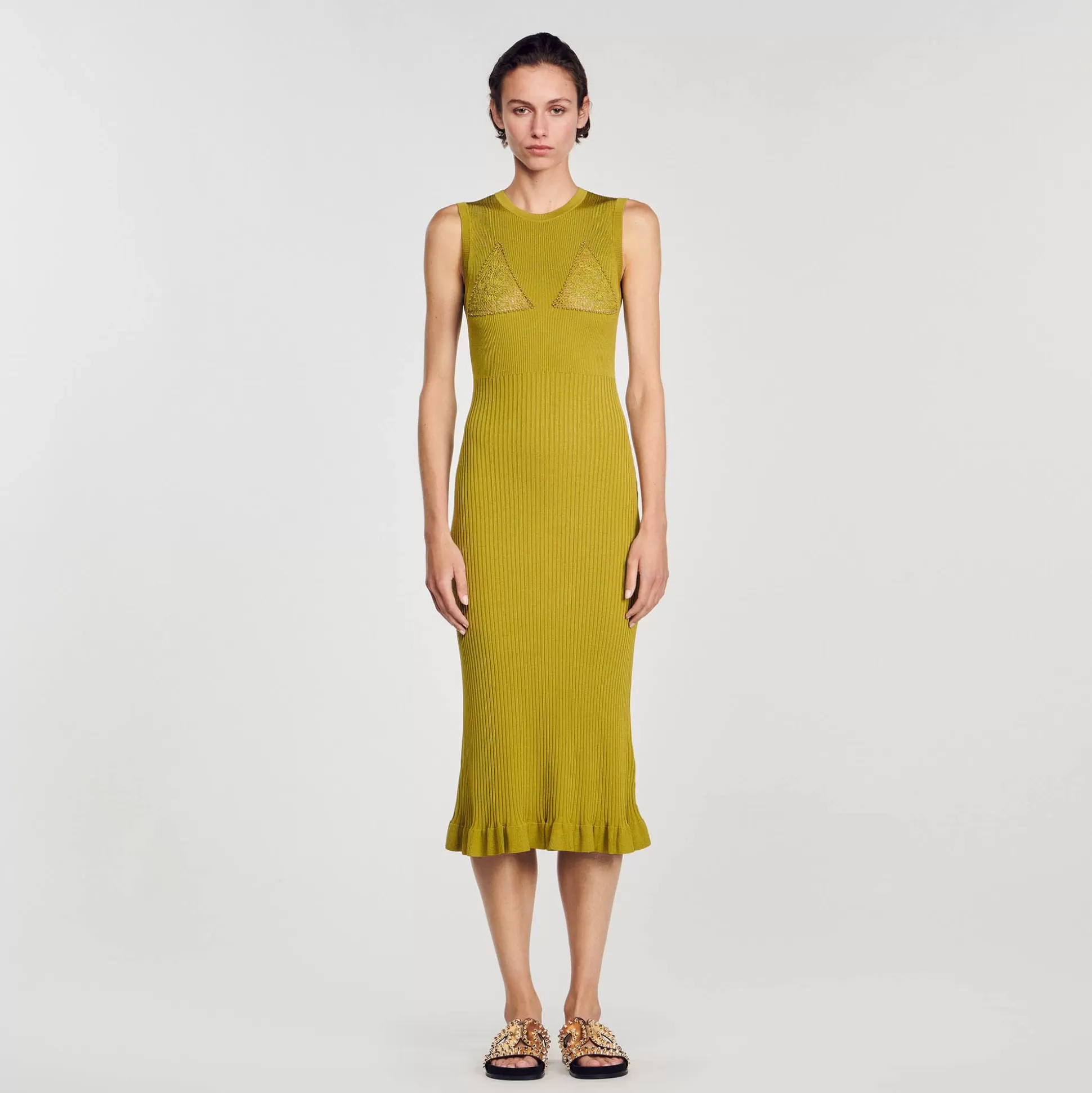 Kleider>Sandro Midikleid Aus Strick Olive Green