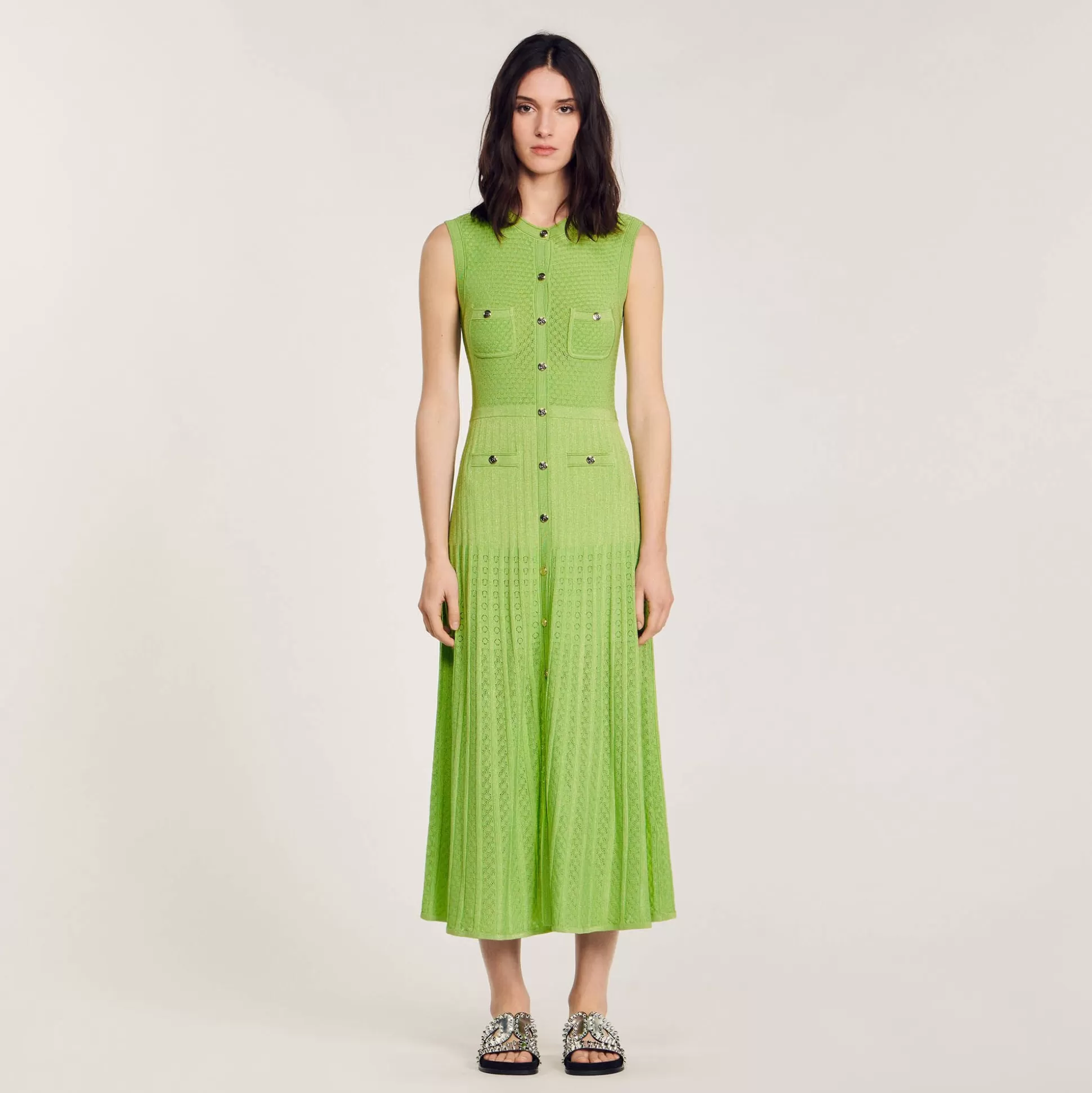 Kleider>Sandro Midikleid Aus Strick Olive Green